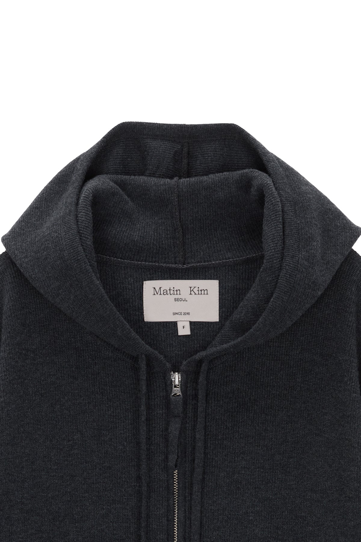 Matin Kim - Ribbed Knit Hoody Zip Up (Charcoal) product image 3 | TRAB K-Fashion Australia