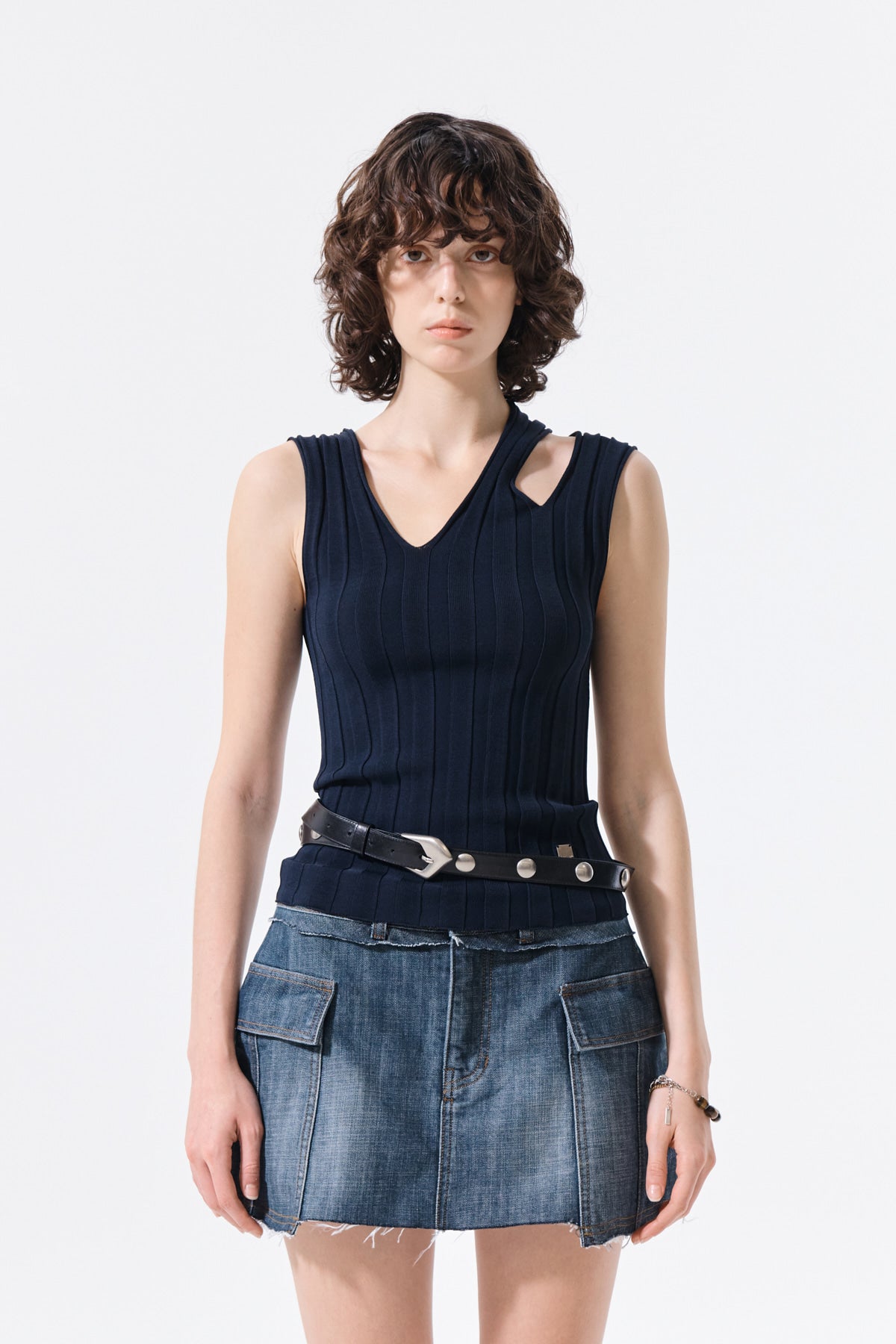 Matin Kim - Cut Out Sleeveless Knit Top (Dark Navy) product image 5 | TRAB K-Fashion Australia