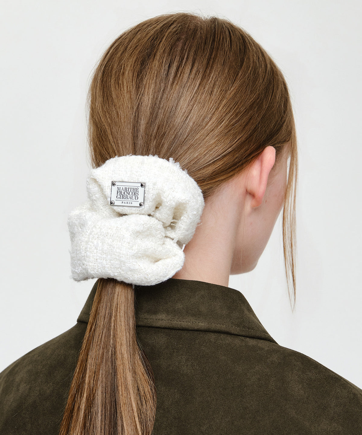 Marithe & Francois Girbaud - Classic Logo Tweed Big Scrunchie (Ivory) product image 5 | TRAB K-Fashion Australia