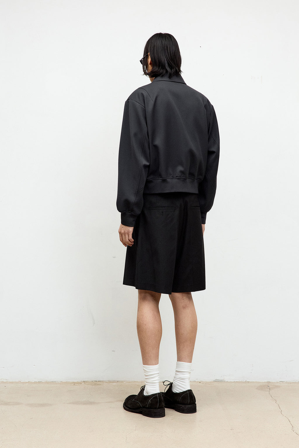 Coor - Virgin Wool Pleated Stripe Shorts (Black) product image 4 | TRAB K-Fashion Australia