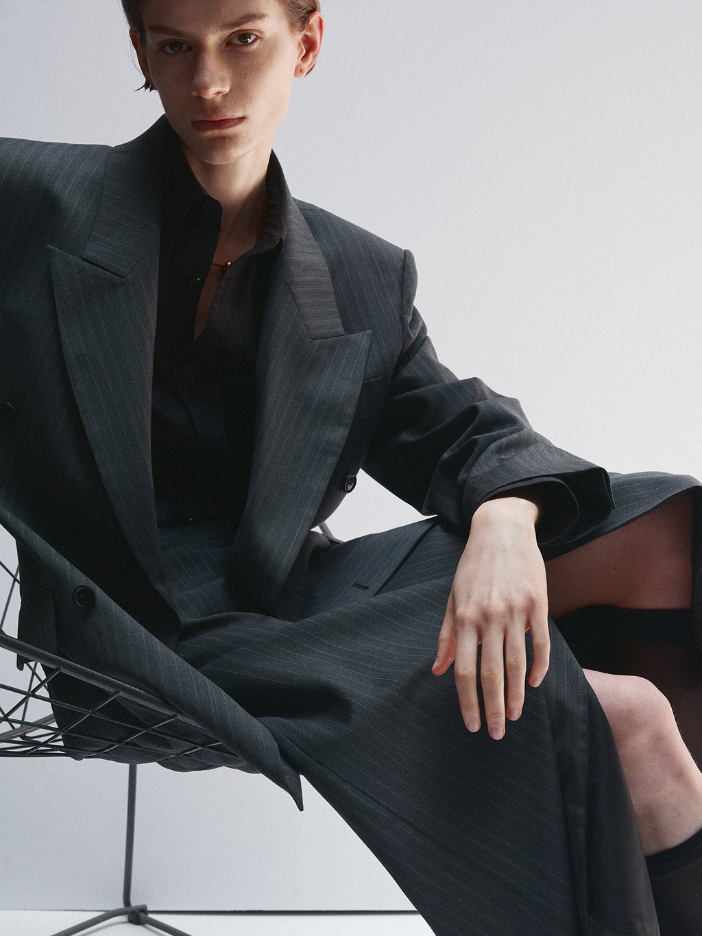 Tonywack - Striped Wool Oversized Double-Breasted Jacket (Grey Pinstripe) product image 8 | TRAB K-Fashion Australia