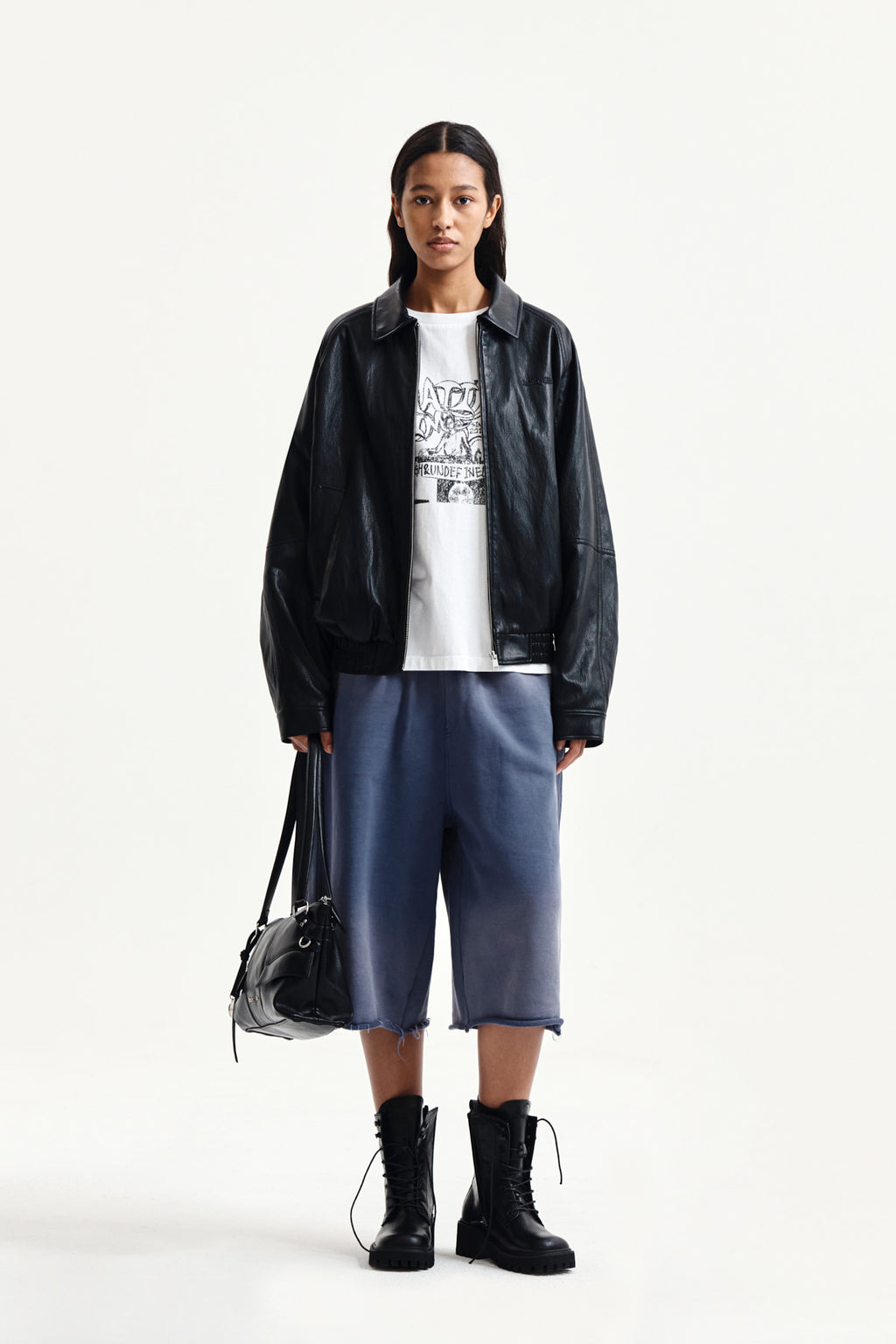 Matin Kim - Vintage Washed Back Logo Bermuda Sweatpants (Smoke Blue) product image 9 | TRAB K-Fashion Australia