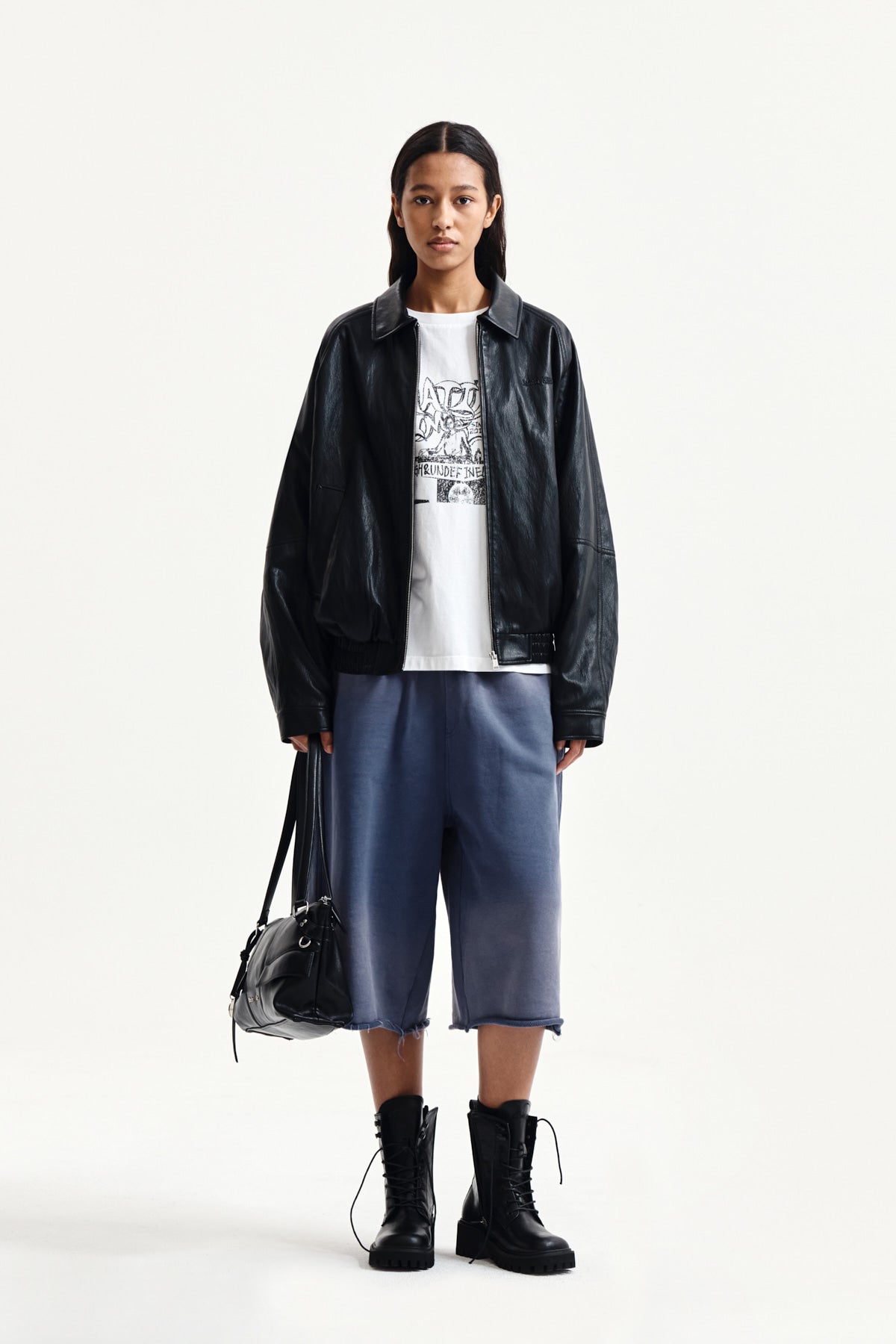 Matin Kim - Vintage Washed Back Logo Bermuda Sweatpants (Smoke Blue) product image 9 | TRAB K-Fashion Australia