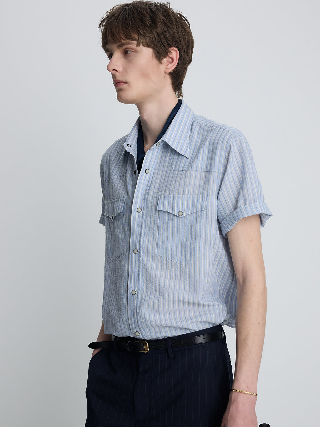 Tonywack - Striped Cotton Blend Western Shirt (Sky Blue) product image 5 | TRAB K-Fashion Australia