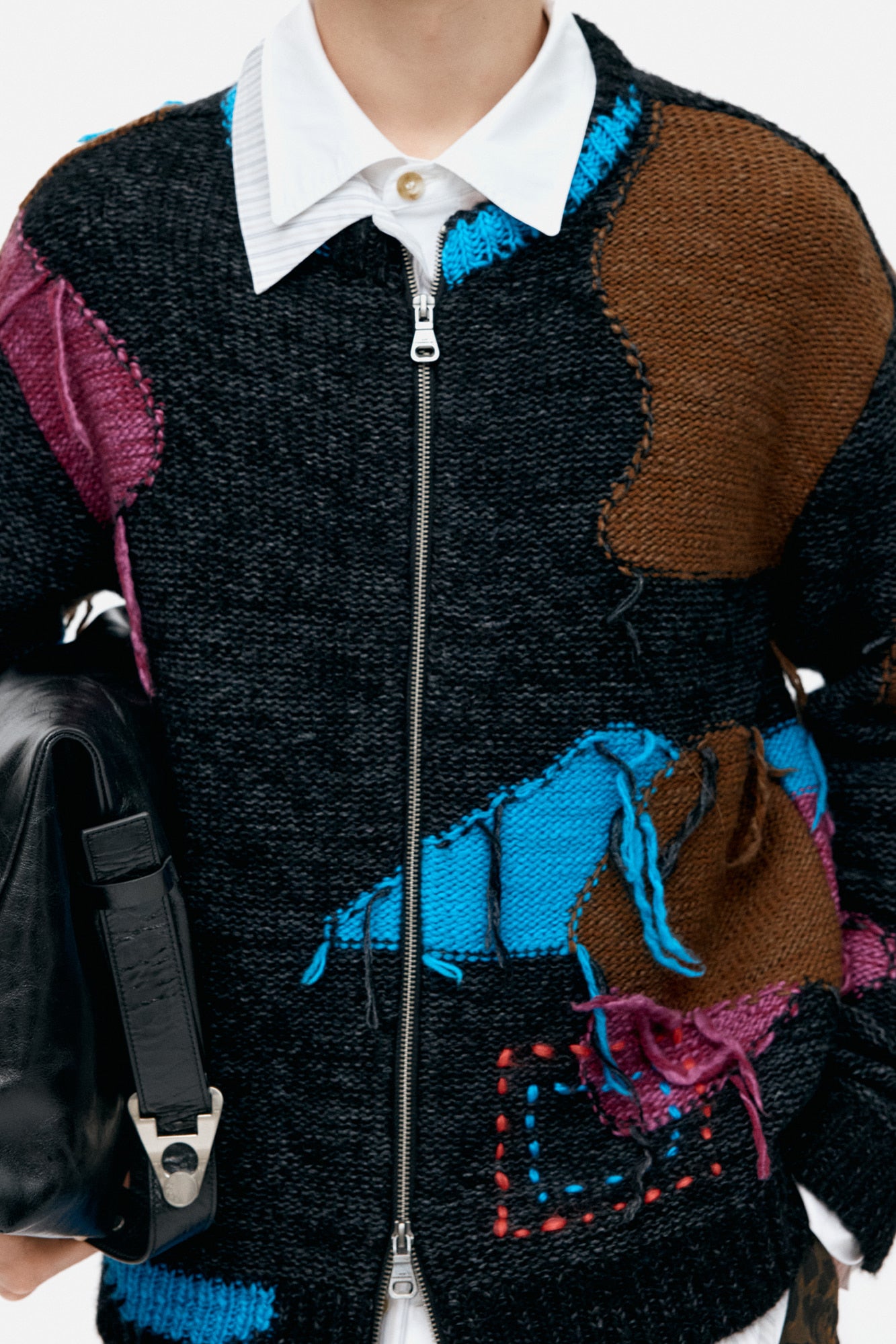 Andersson Bell - Unisex Intarisa Zip-Up Crewneck Sweater (Black) product image 6 | TRAB K-Fashion Australia