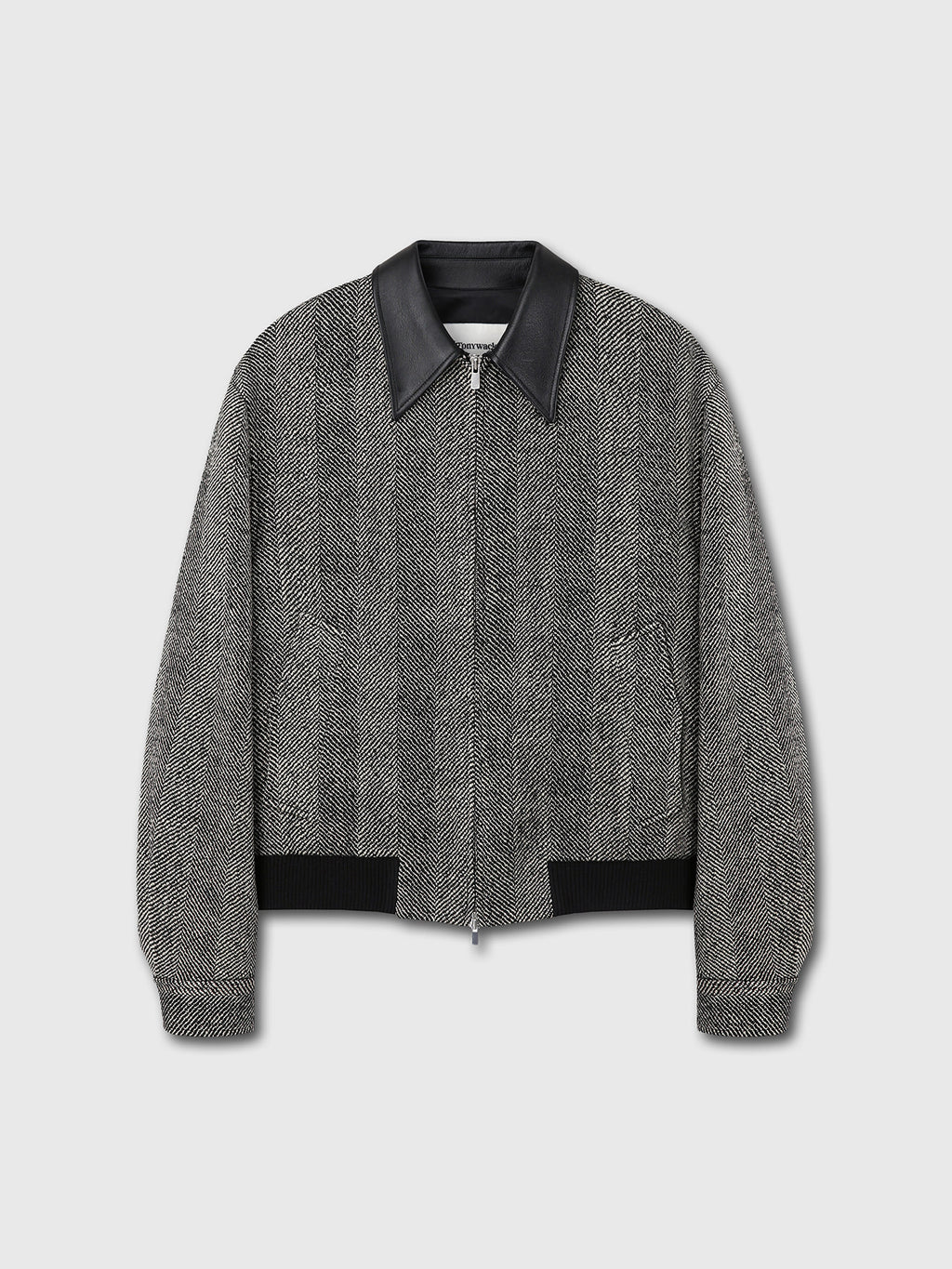 Tonywack - Leather Trim Wool Herringbone Blouson (Black Ecru Herringbone) product image 9 | TRAB K-Fashion Australia