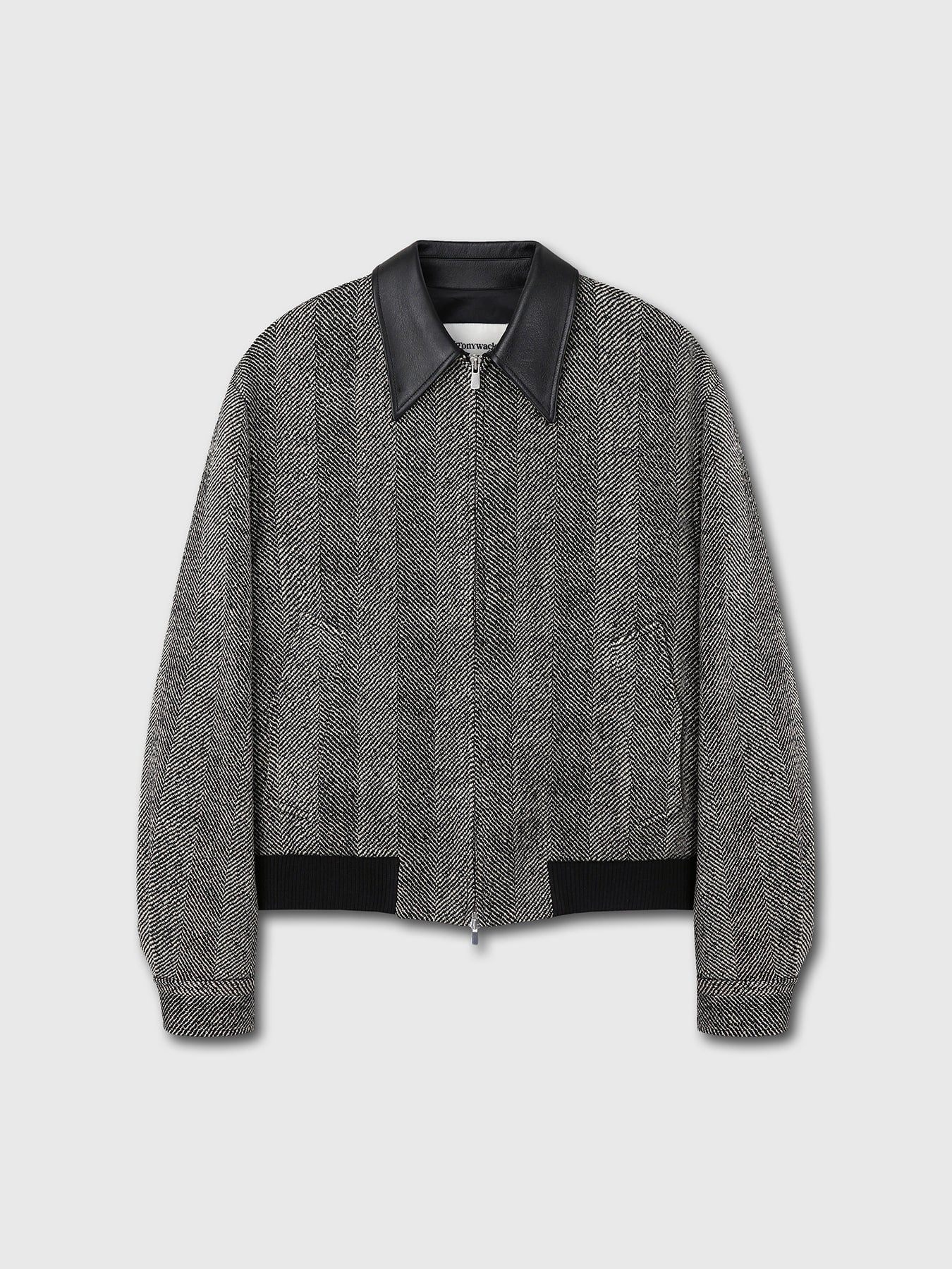 Tonywack - Leather Trim Wool Herringbone Blouson (Black Ecru Herringbone) product image 9 | TRAB K-Fashion Australia