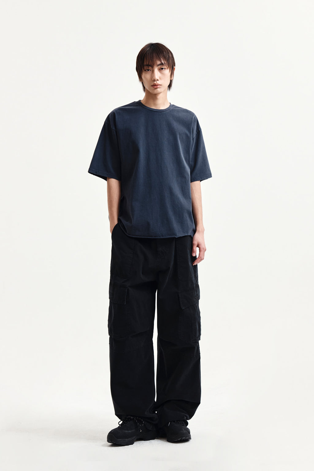 Matin Kim - Raw Cut Graffiti Logo Top (Navy) product image 13 | TRAB K-Fashion Australia