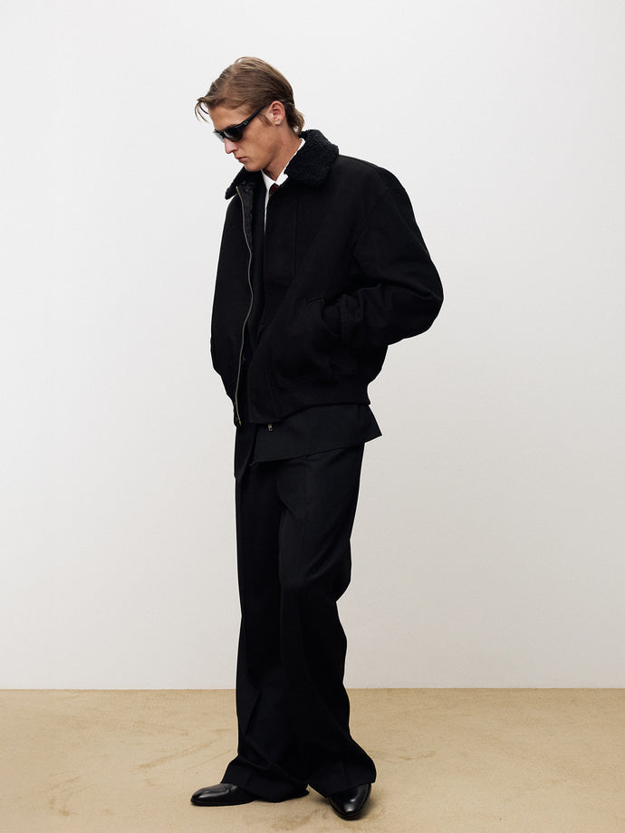 Tonywack - Washed Cotton Shearling Trim Bomber (Black) product image 4 | TRAB K-Fashion Australia