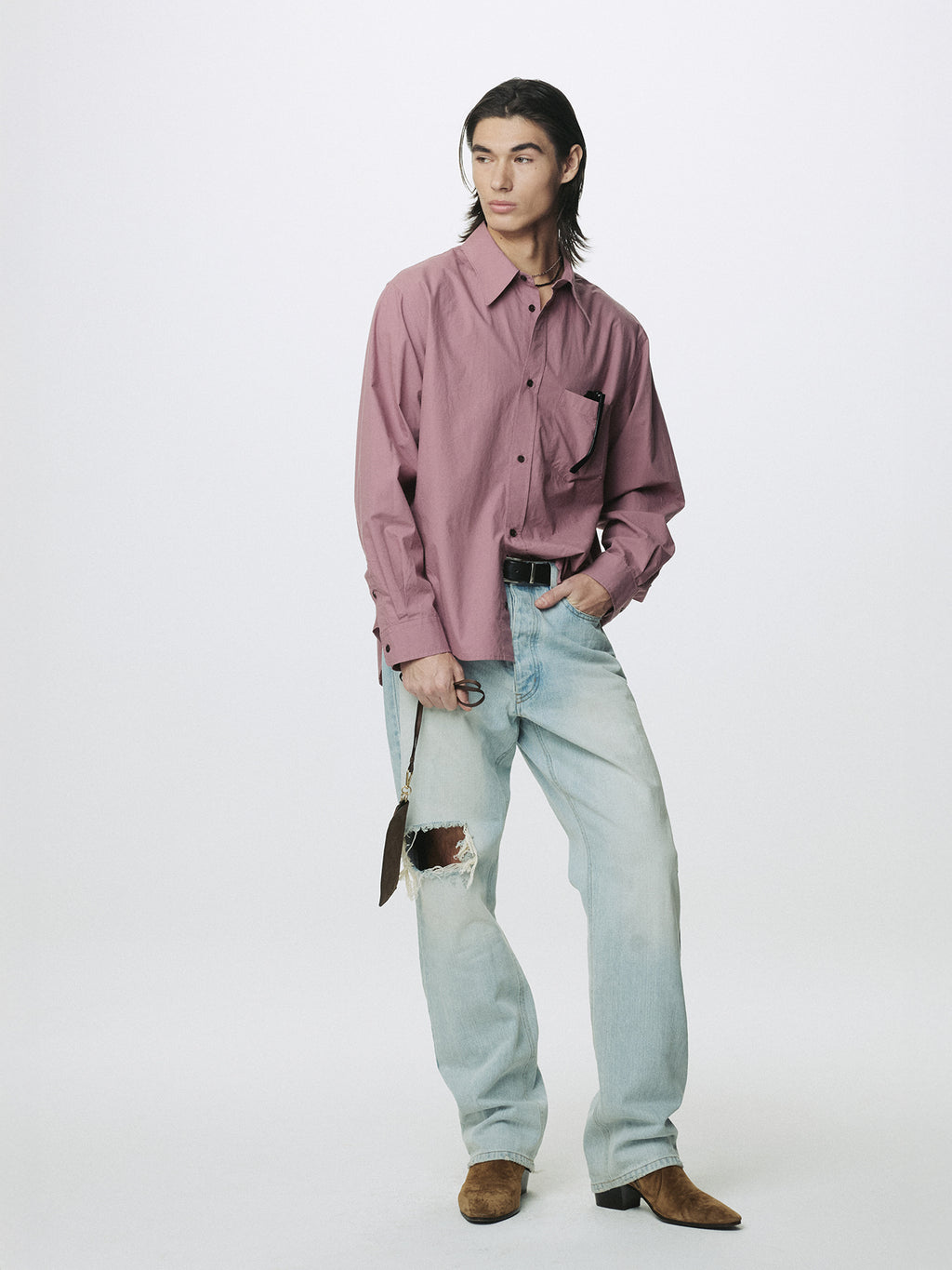 Tonywack - Distressed Loose Straight Denim Jeans (Light Blue) product image 3 | TRAB K-Fashion Australia