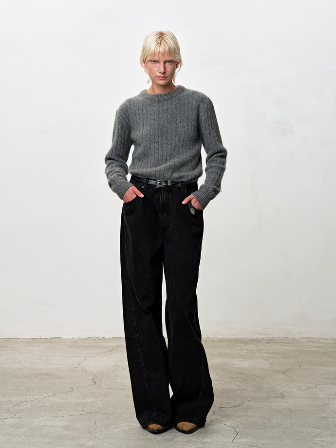 Tonywack - Superfine Merino Wool Tube Scarf Attaced Ribbed Sweater (Melange Grey) product image 2 | TRAB K-Fashion Australia