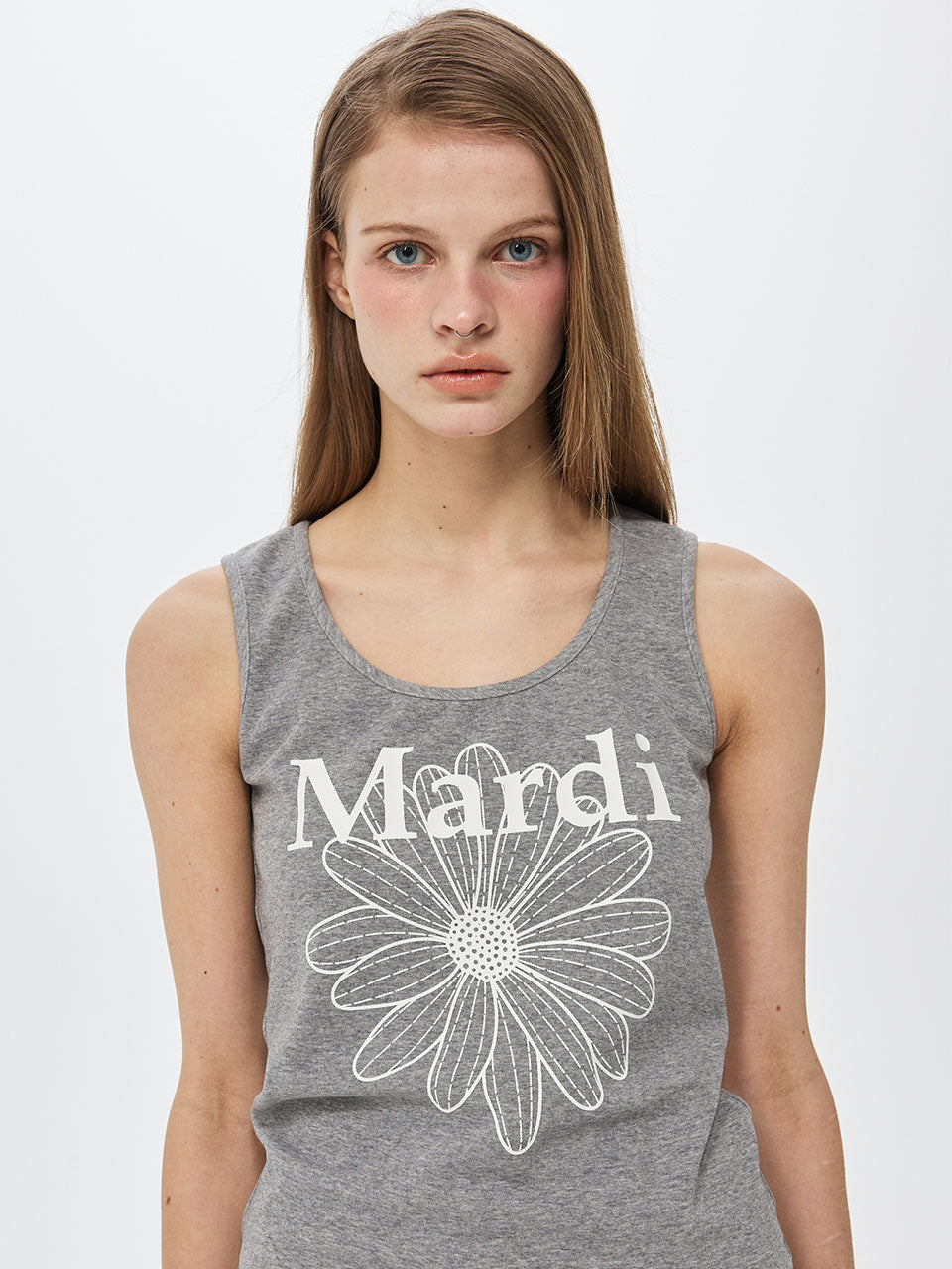 Mardi Mercredi - [Pre-Order – Ships March 20] Tank Scoop Neck Flowermardi (Grey White) product image 1 | TRAB K-Fashion Australia