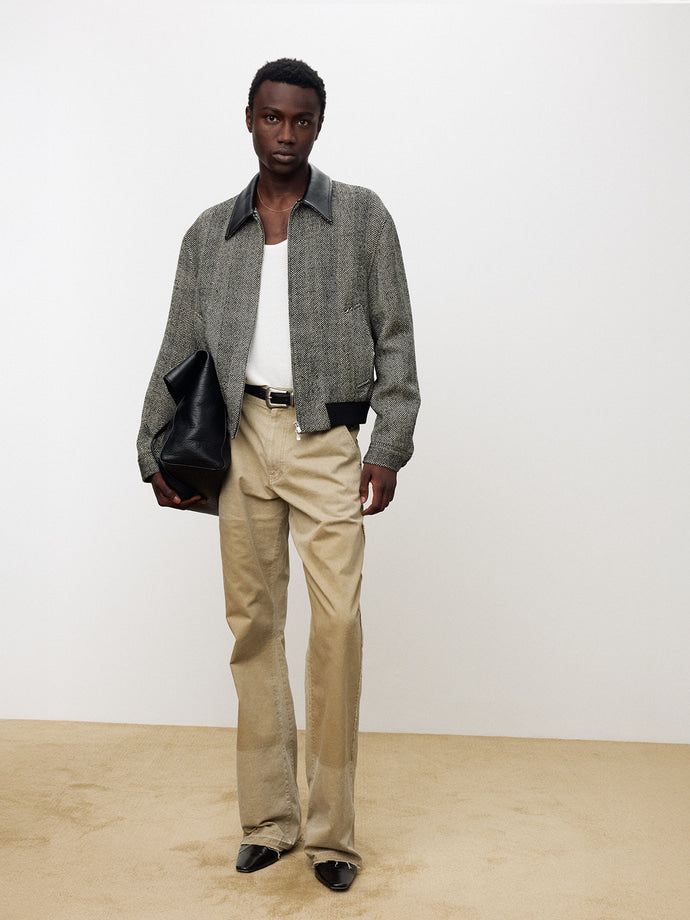 Tonywack - Leather Trim Wool Herringbone Blouson (Black Ecru Herringbone) product image 5 | TRAB K-Fashion Australia