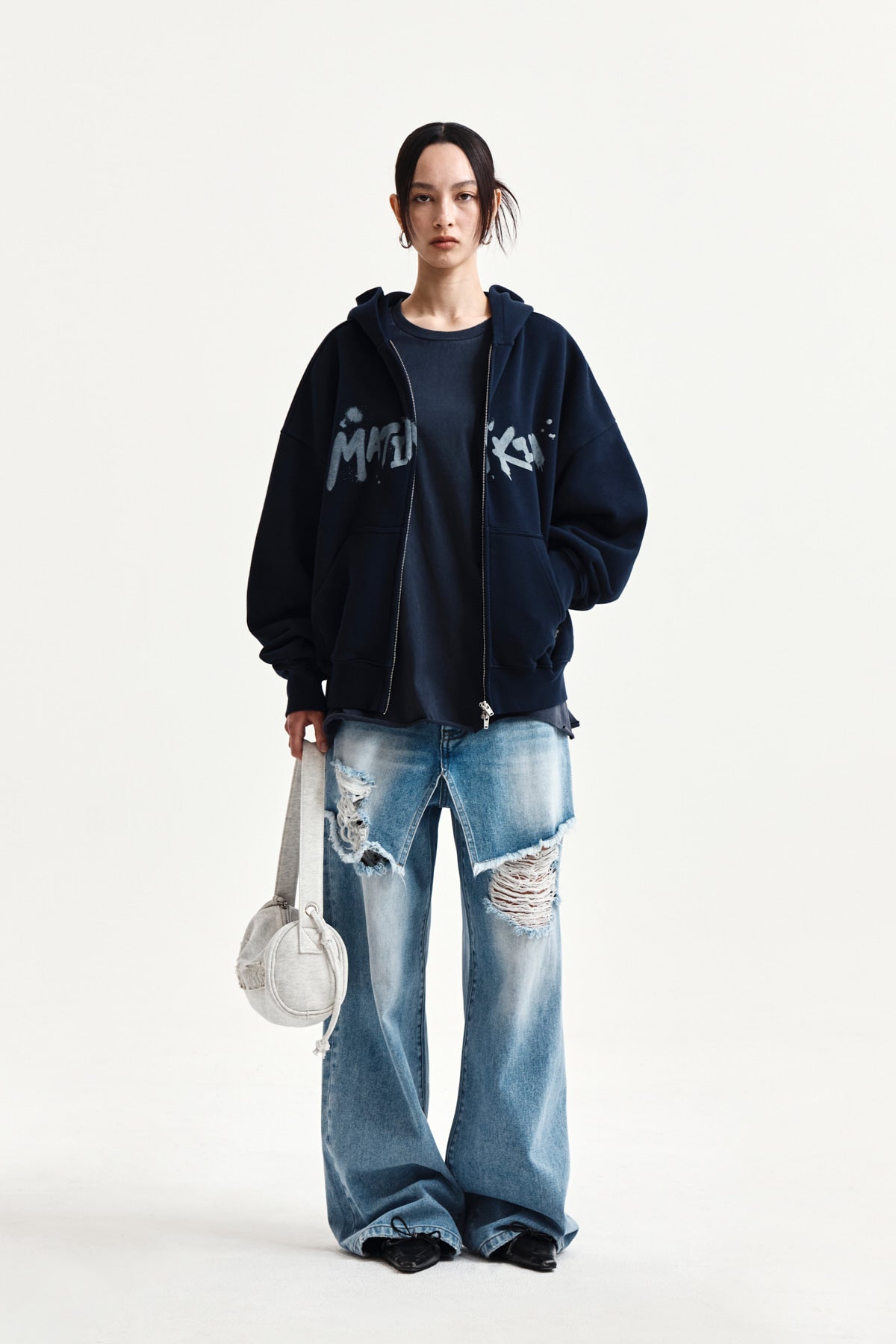 Matin Kim - Graffiti Logo Hoody Zip Up (Navy) product image 9 | TRAB K-Fashion Australia