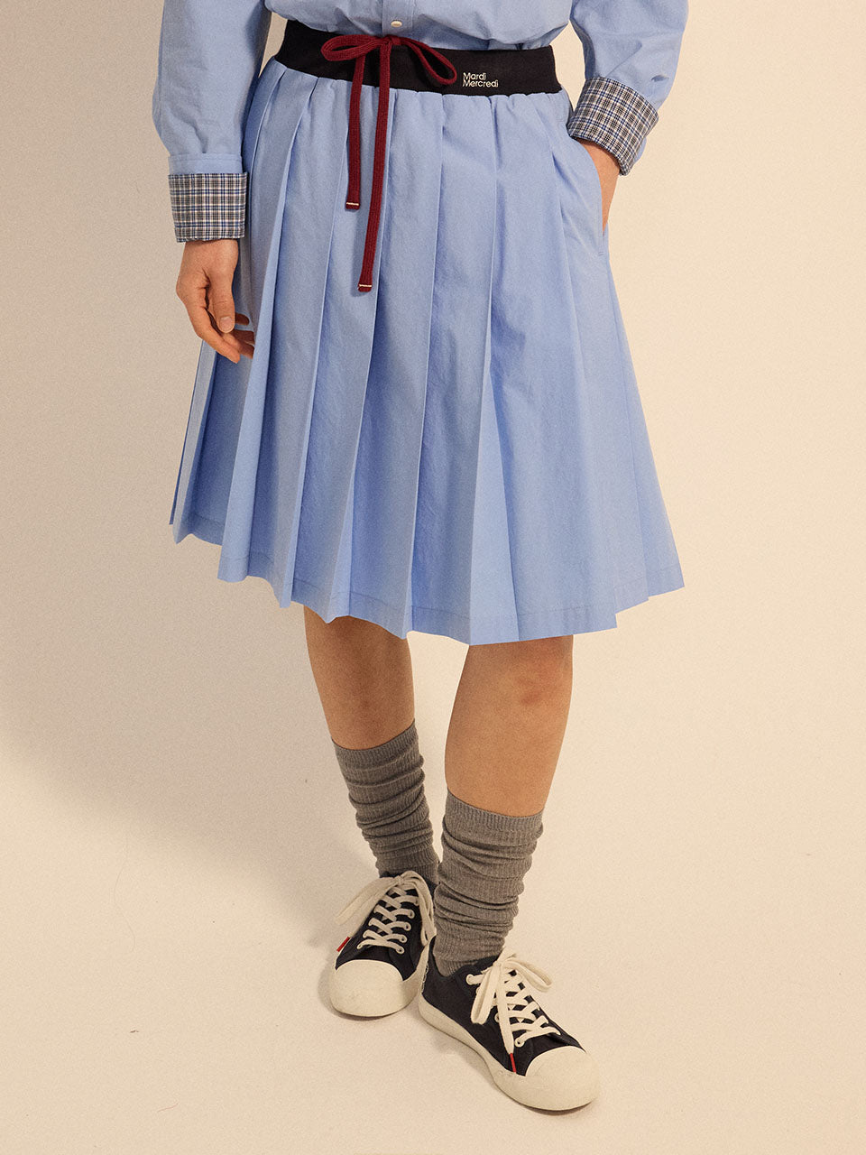 Mardi Mercredi - Cotton Pleated Midi Skirt (Blue) product image 1 | TRAB K-Fashion Australia
