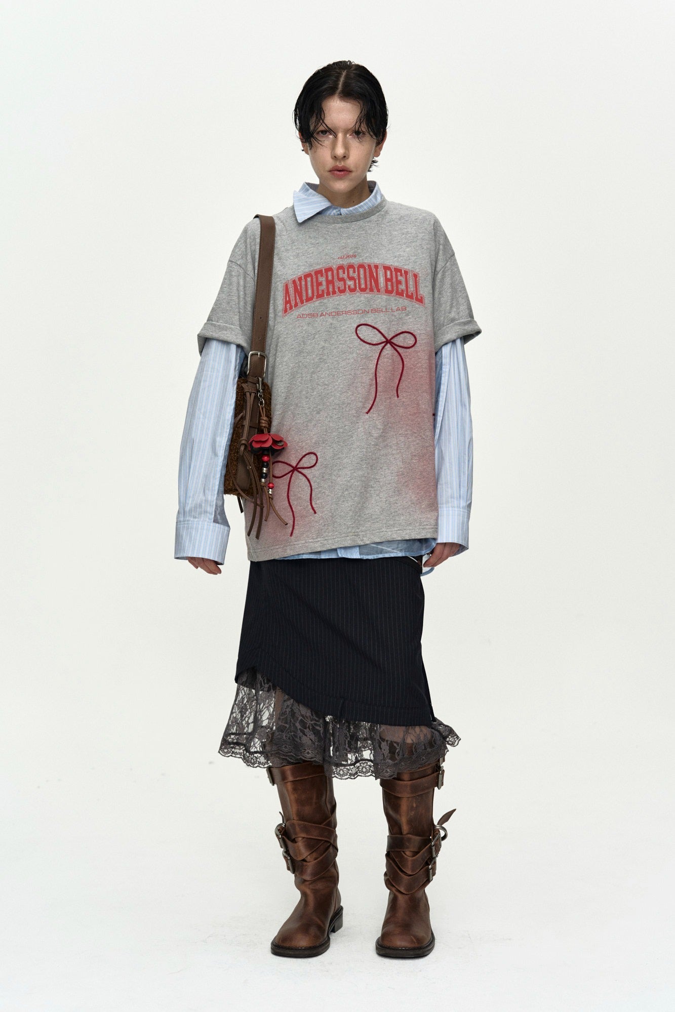 Andersson Bell - Ribbon Embroidery Spray T-Shirt (Melange Grey) product image 1 | TRAB K-Fashion Australia