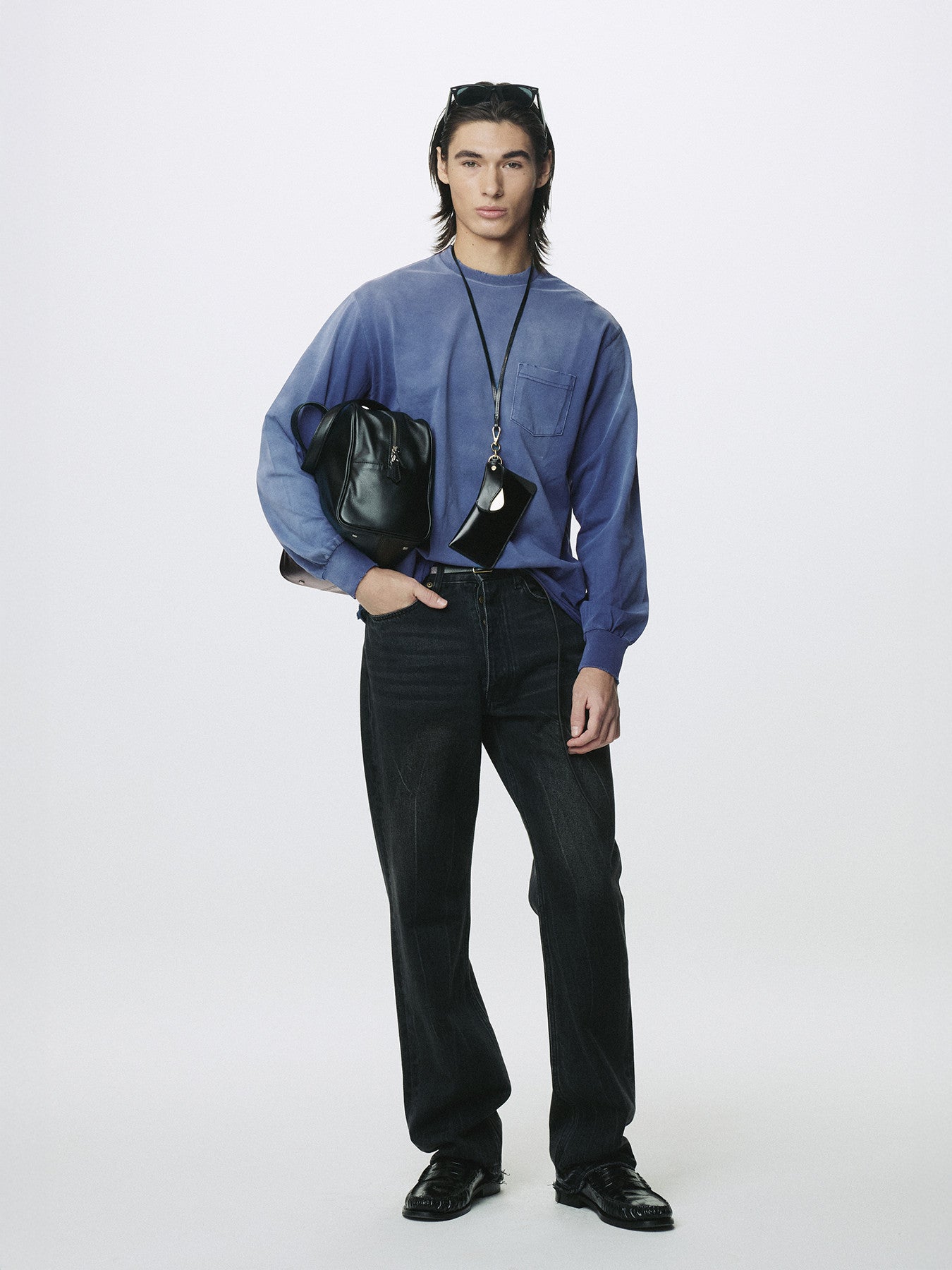 Tonywack - Garment Dyed Long Sleeve Crew (Faded Purple Blue) product image 2 | TRAB K-Fashion Australia