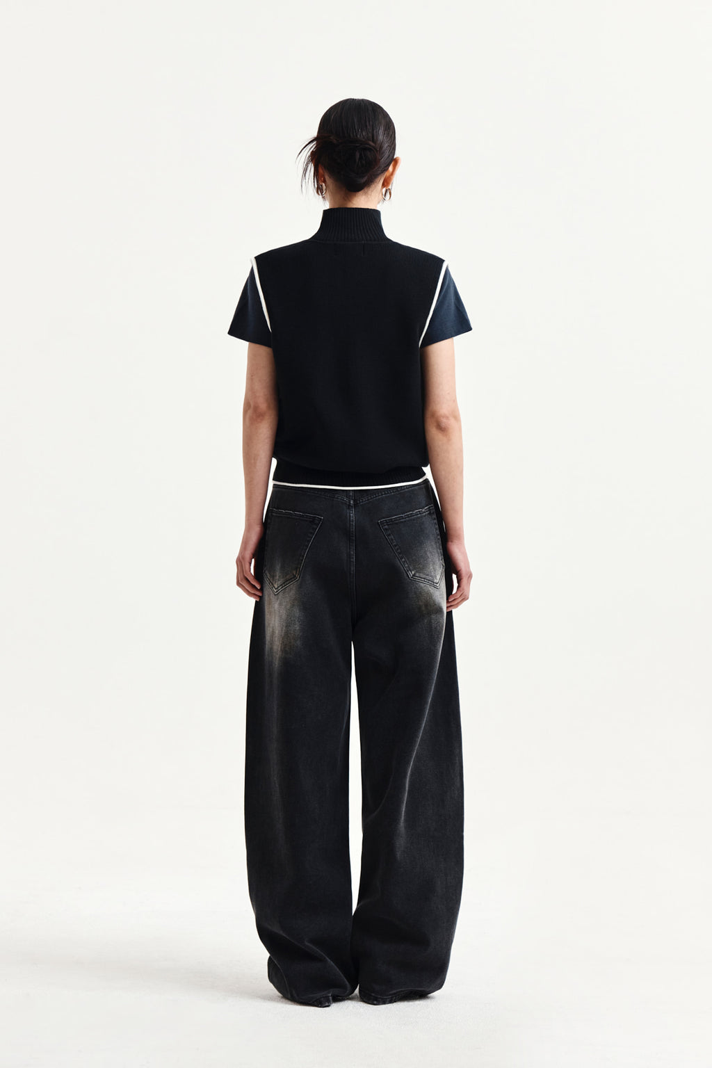 Matin Kim - Matin Spell Point Knit Zip Up Vest (Black) product image 7 | TRAB K-Fashion Australia