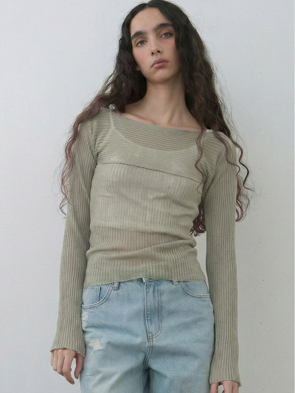 Kijun - Sheer Boatneck Knit Sage product image 4 | TRAB K-Fashion Australia