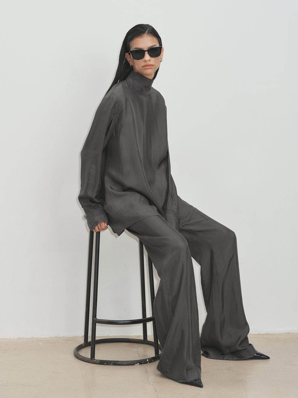 Tonywack - Liquid Flared Tailored Trousers (Grey Khaki) product image 3 | TRAB K-Fashion Australia