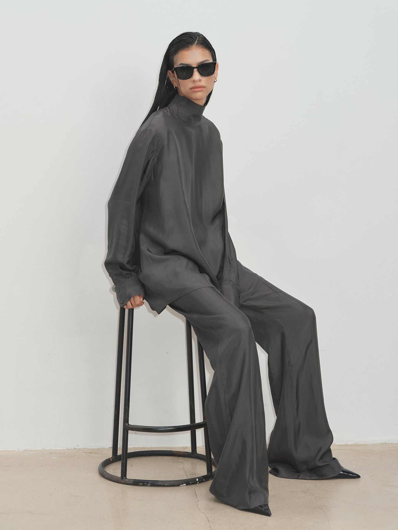 Tonywack - Liquid Flared Tailored Trousers (Grey Khaki) product image 3 | TRAB K-Fashion Australia