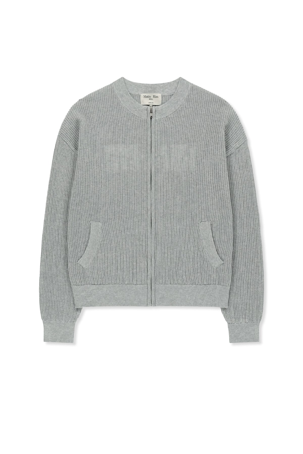 Matin Kim - Back Logo Jacquard Mesh Knit Zip Up (Light Grey) product image 1 | TRAB K-Fashion Australia