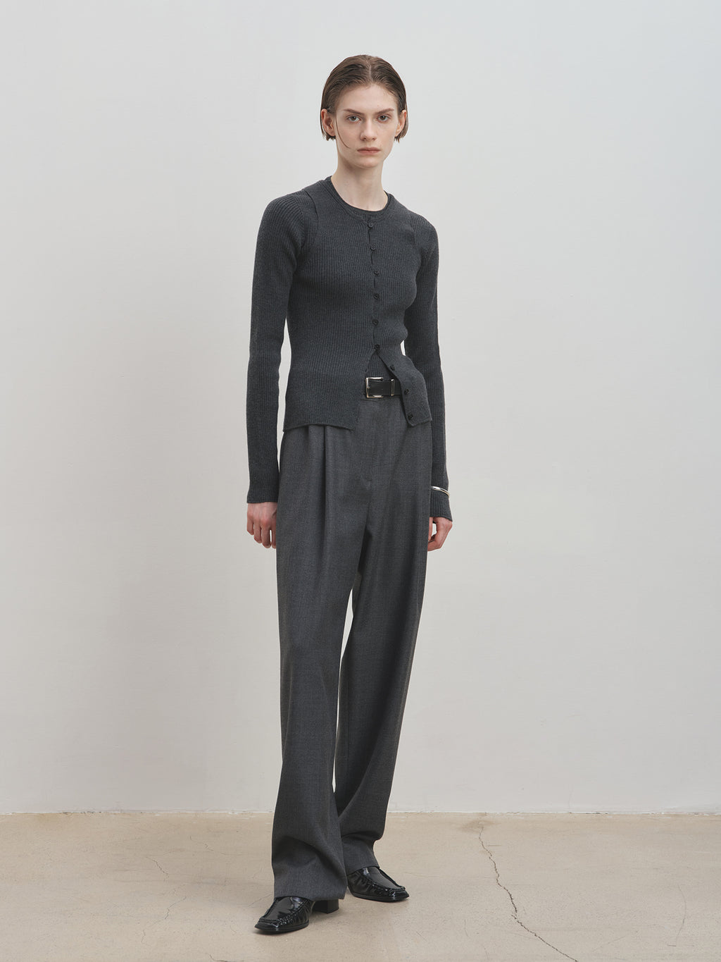 Tonywack - Button Ribbed Sleeveless Cardigan (Charcoal) product image 1 | TRAB K-Fashion Australia