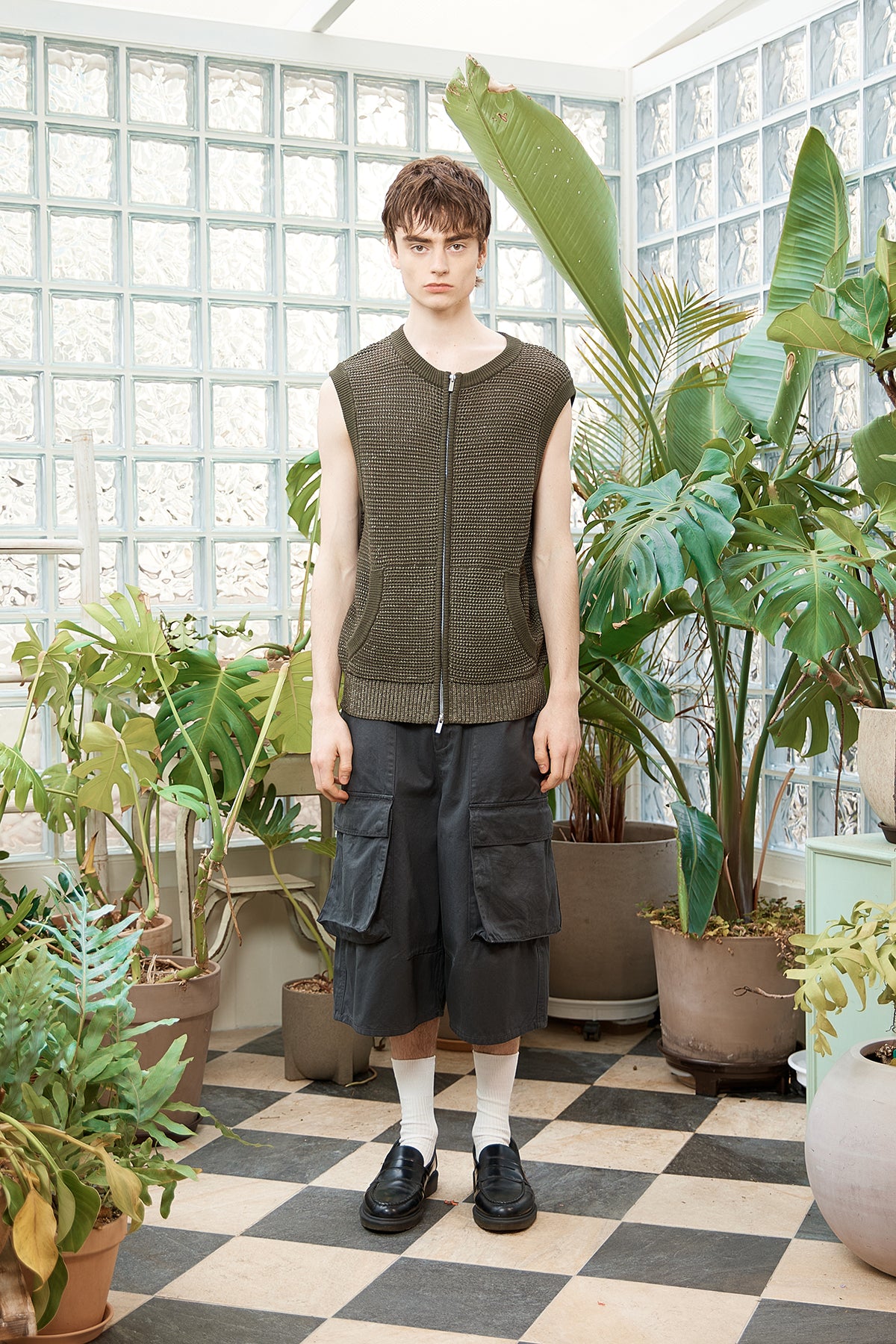 Matin Kim - Two Tone Mesh Knit Vest (Khaki) product image 6 | TRAB K-Fashion Australia