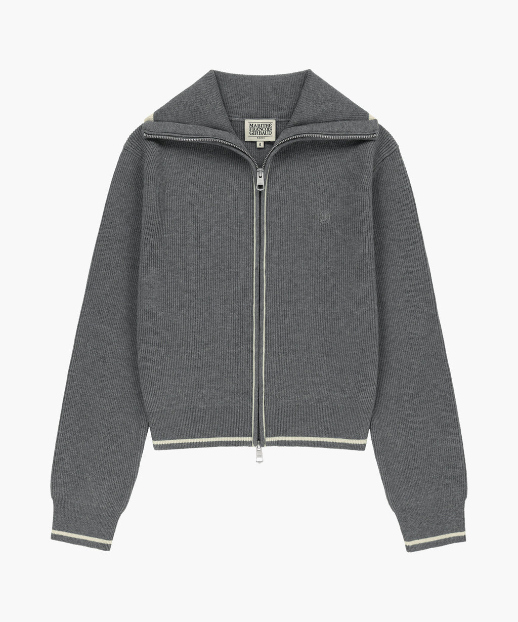 Marithe & Francois Girbaud - Big Collar Crop Zip-up Cardigan (Melange Gray) product image 5 | TRAB K-Fashion Australia