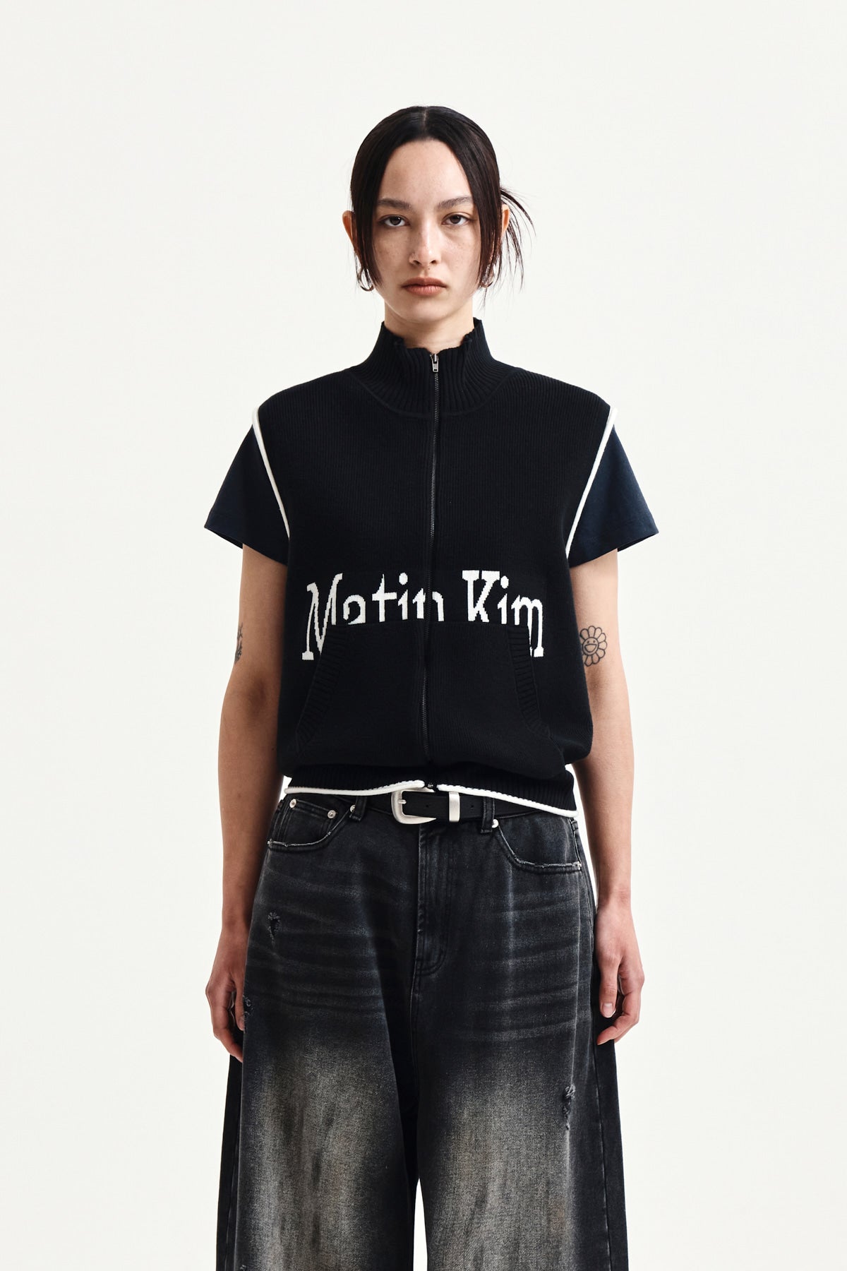 Matin Kim - Matin Kim Spell Point Knit Zip Up Vest (Black) product image 15 | TRAB K-Fashion Australia