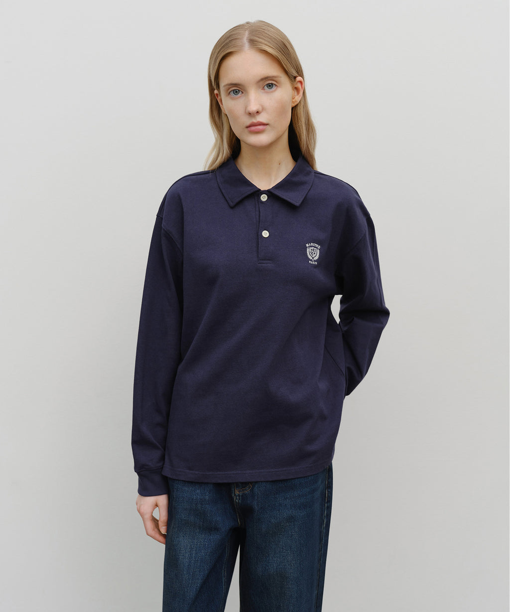 Marithe & Francois Girbaud - Crest Logo Jersey Polo Long Sleeve (Navy) product image 1 | TRAB K-Fashion Australia