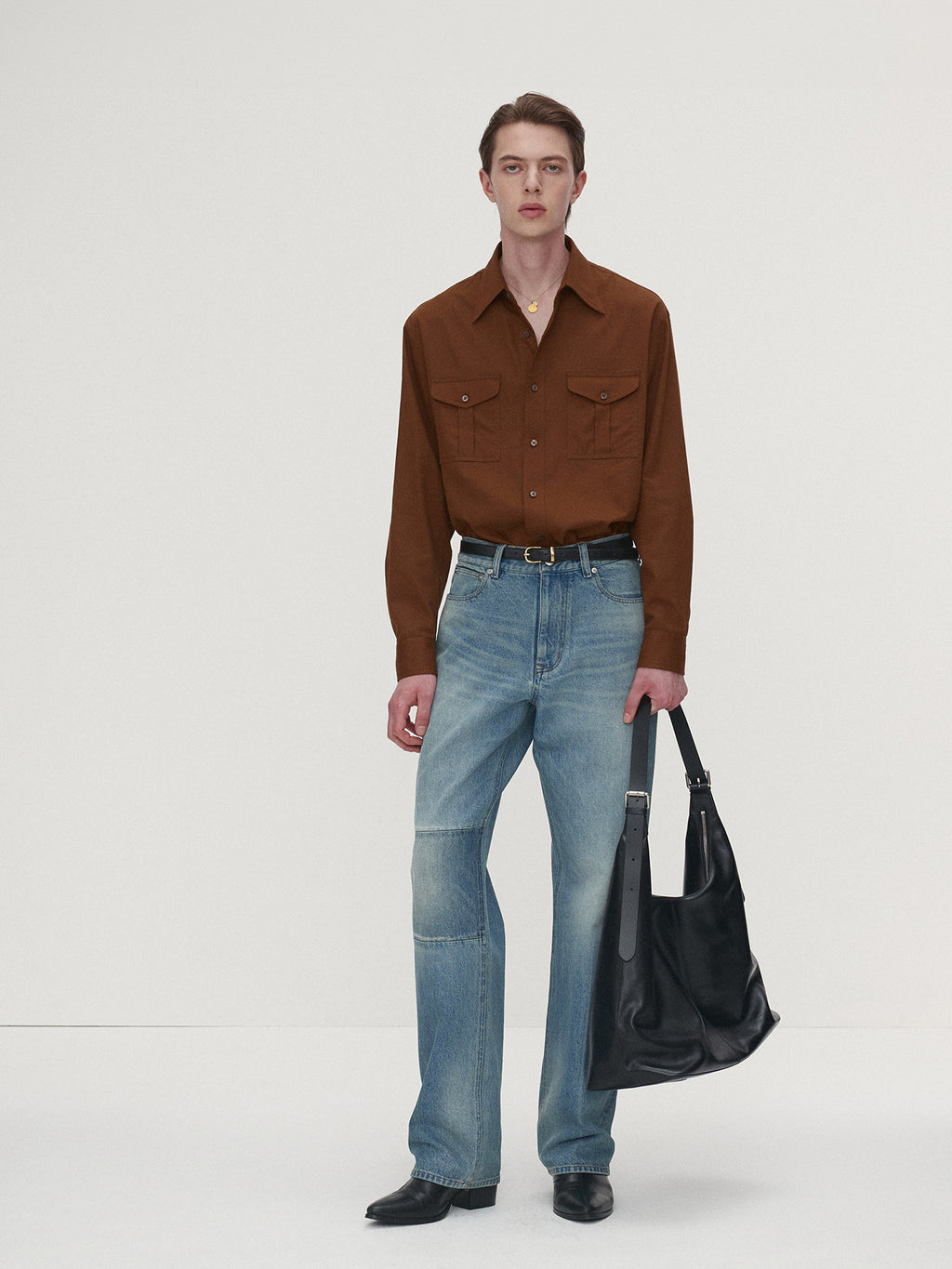Tonywack - Sand-Washed Cotton Officer Shirt (Amber Brown) product image 2 | TRAB K-Fashion Australia