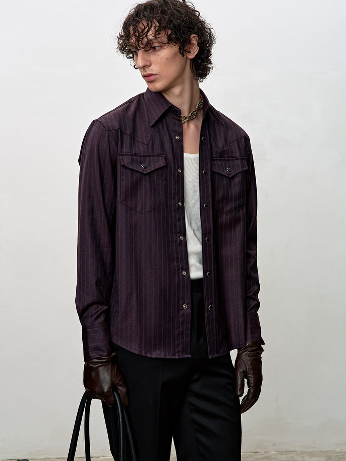 Tonywack - Striped Wool Western Shirt (Dark Burgundy) product image 1 | TRAB K-Fashion Australia
