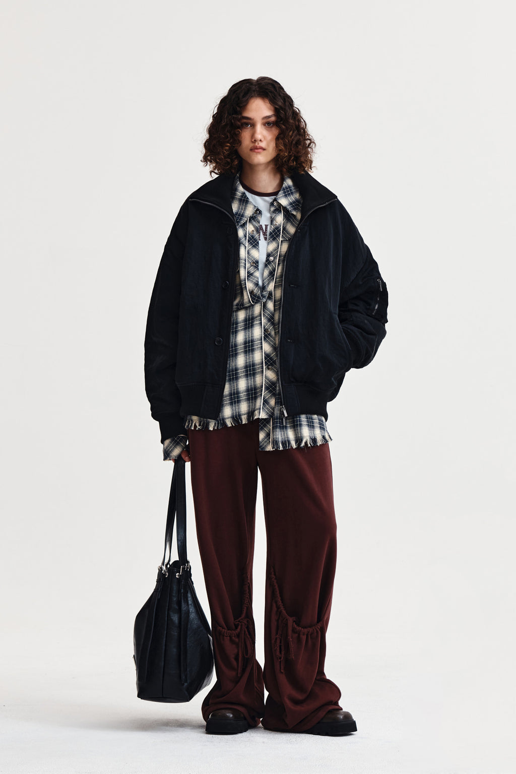 Matin Kim - High Neck Button Point Zip Up Jumper (Black) product image 9 | TRAB K-Fashion Australia