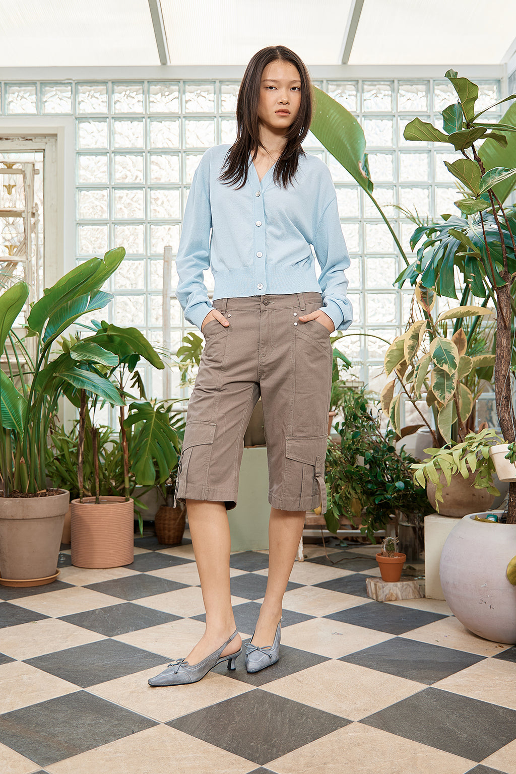 Matin Kim - Semi Slimfit Bermuda Pants (Khaki) product image 13 | TRAB K-Fashion Australia