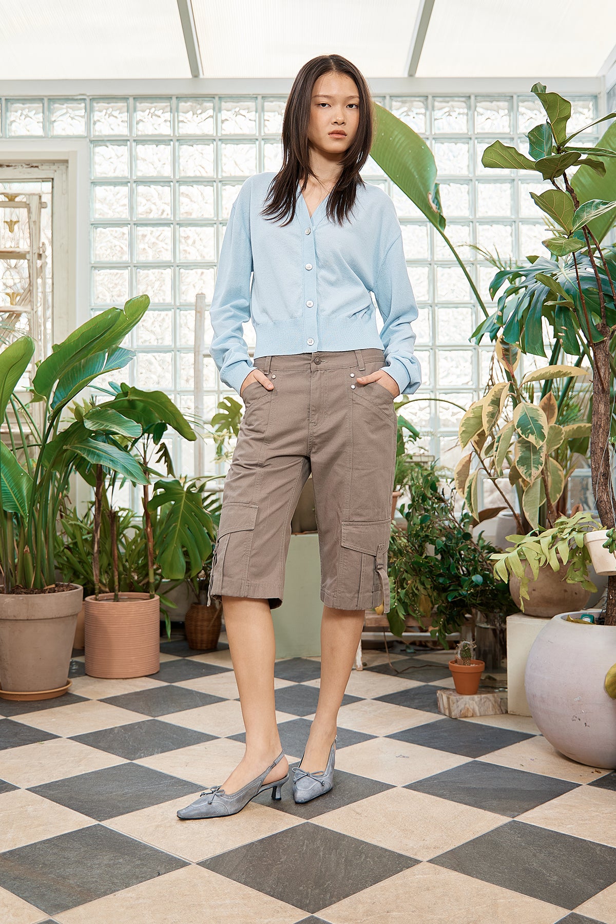 Matin Kim - Semi Slimfit Bermuda Pants (Khaki) product image 13 | TRAB K-Fashion Australia