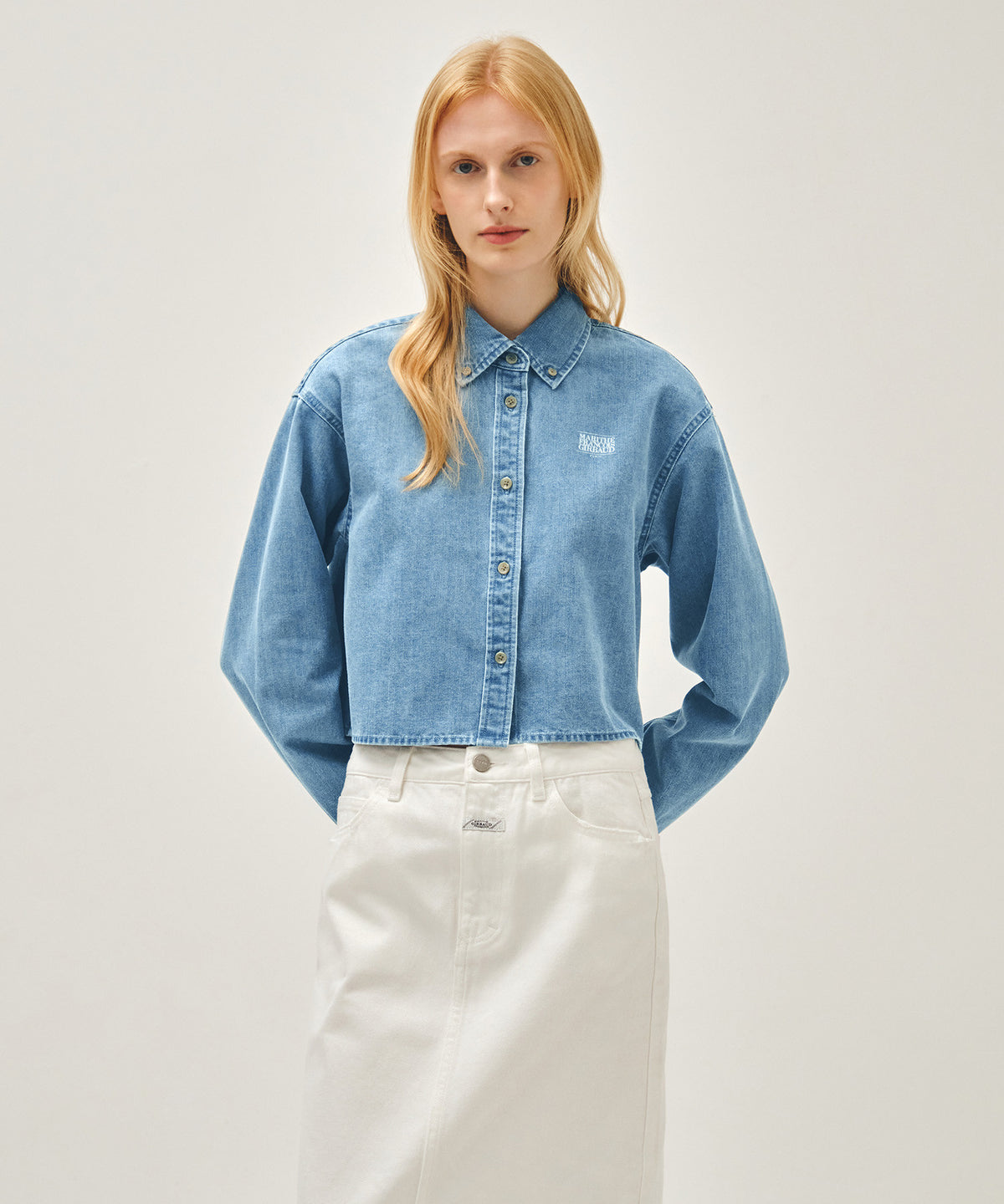 Marithe & Francois Girbaud - Crop Denim Shirt (Light Blue) product image 1 | TRAB K-Fashion Australia