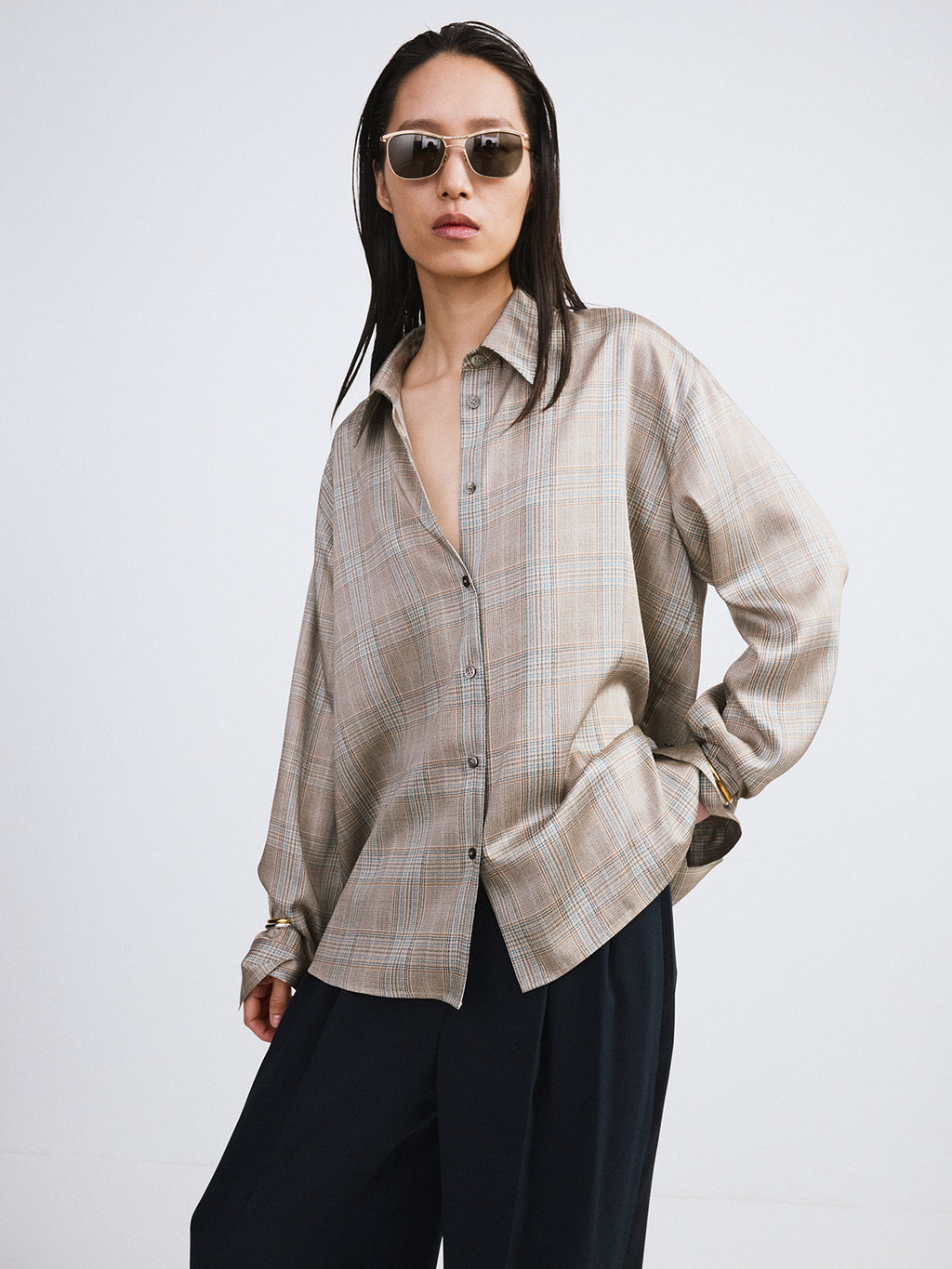 Recto - Oversized Vintage Check Shirt (Beige Khaki) product image 4 | TRAB K-Fashion Australia