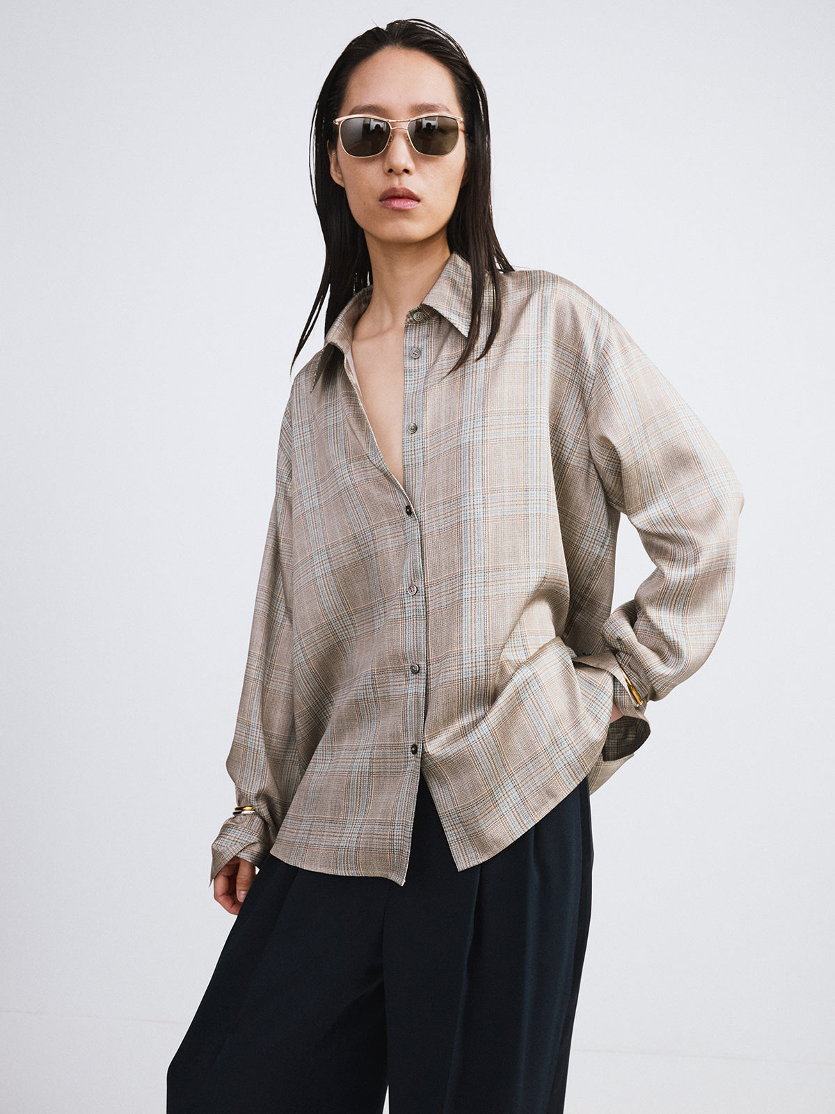 Recto - Oversized Vintage Check Shirt (Beige Khaki) product image 4 | TRAB K-Fashion Australia