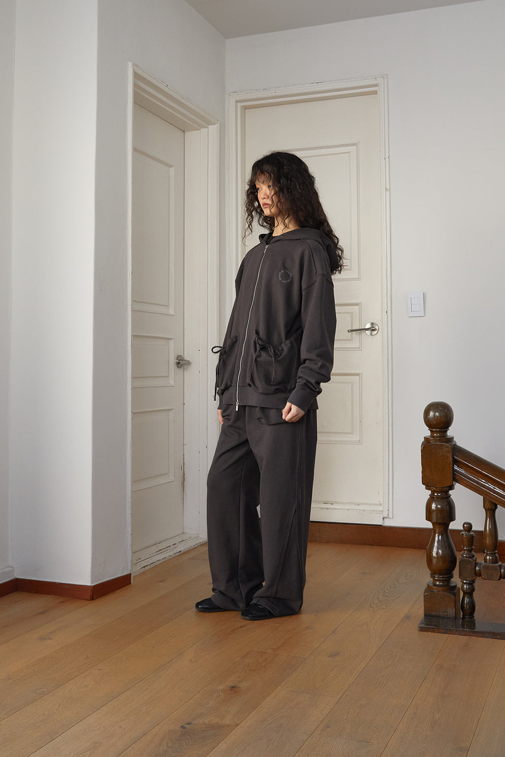 Matin Kim - Volume Pocket Hoody Zip Up (Charcoal) product image 8 | TRAB K-Fashion Australia