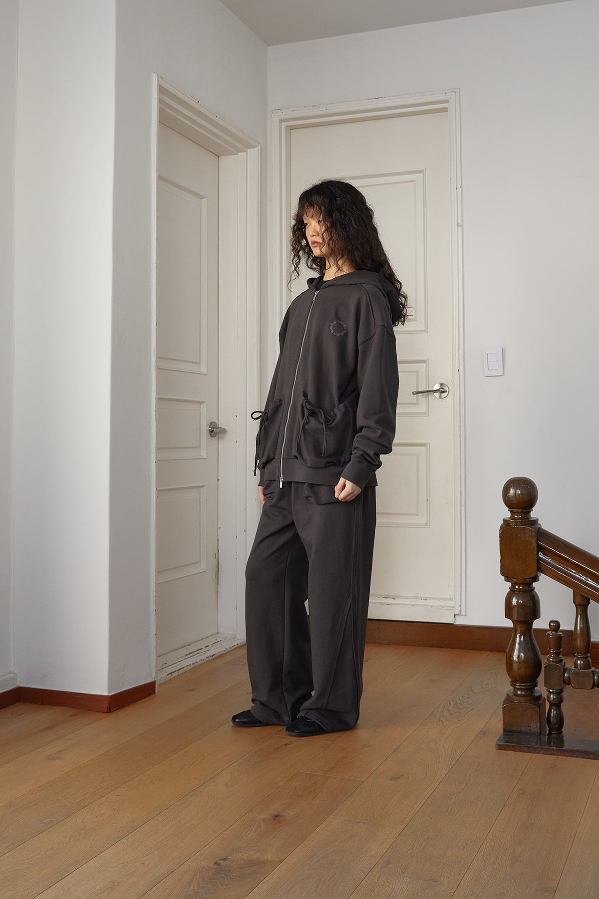 Matin Kim - Volume Pocket Hoody Zip Up (Charcoal) product image 8 | TRAB K-Fashion Australia