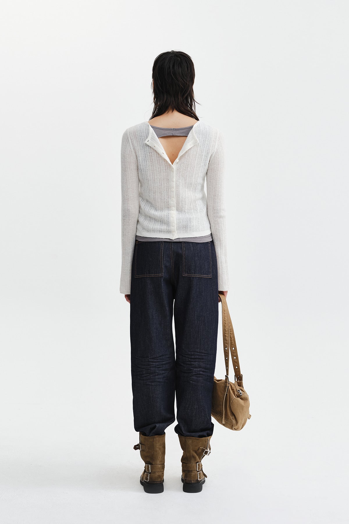 Matin Kim - Skirt Overlay Denim Pants (Dark Navy) product image 8 | TRAB K-Fashion Australia