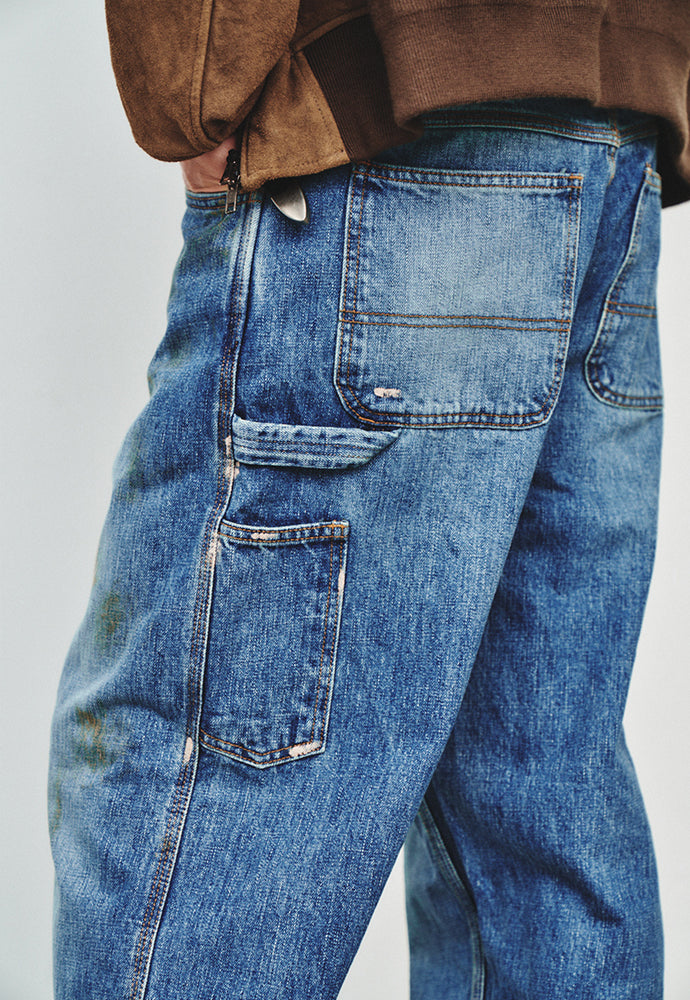 Art if acts - Oil Washed Denim Carpenter Pants (Mid Blue) product image 5 | TRAB K-Fashion Australia