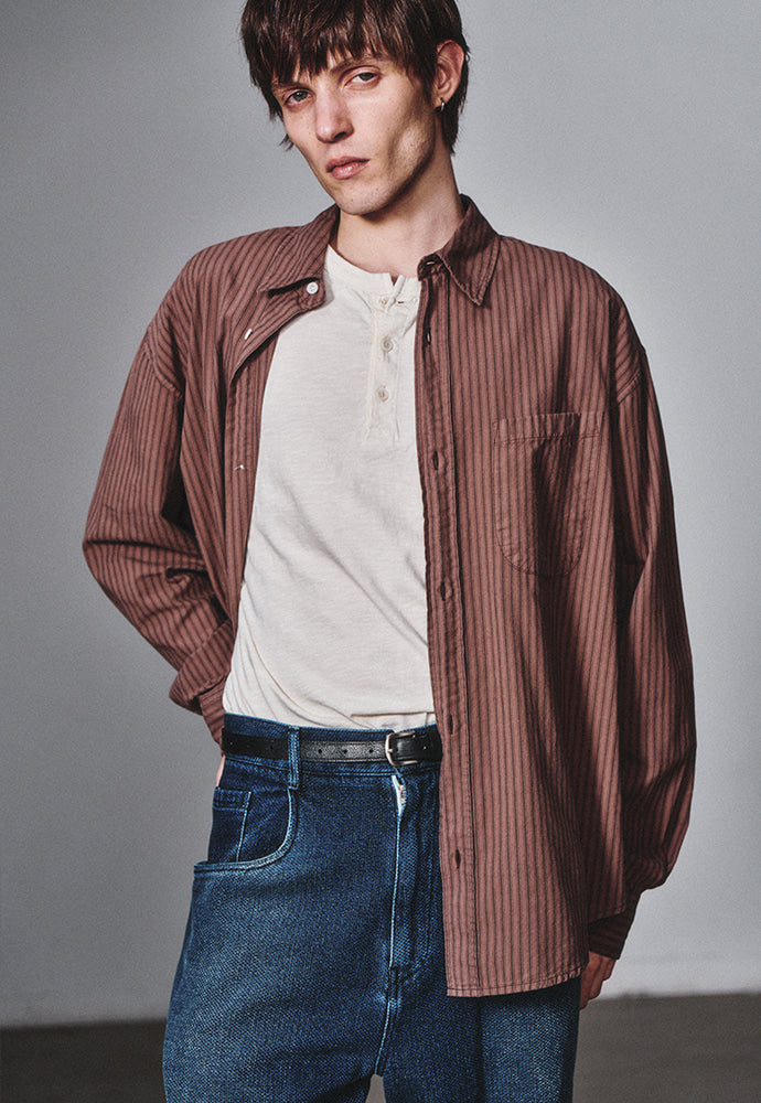 Art if acts - Garment Dyed Stripe Shirt (Brown) product image 5 | TRAB K-Fashion Australia
