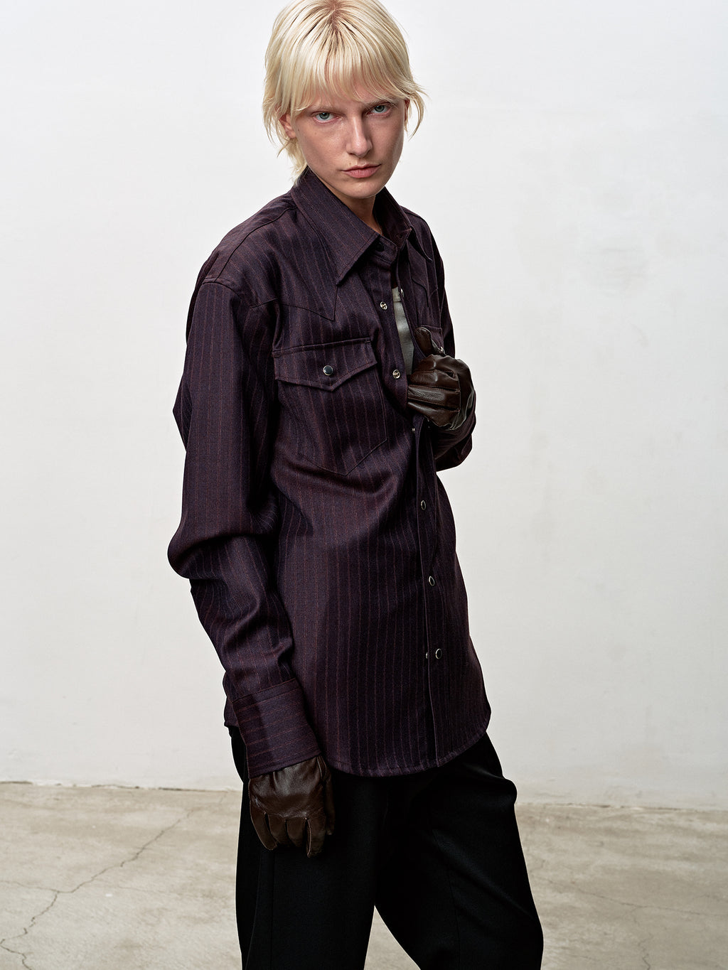 Tonywack - Striped Wool Western Shirt (Dark Burgundy) product image 8 | TRAB K-Fashion Australia
