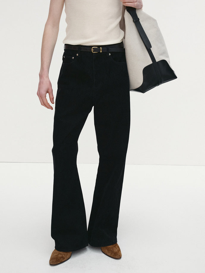 Tonywack - Velvet Denim Loose Flared Jeans (Black) product image 4 | TRAB K-Fashion Australia