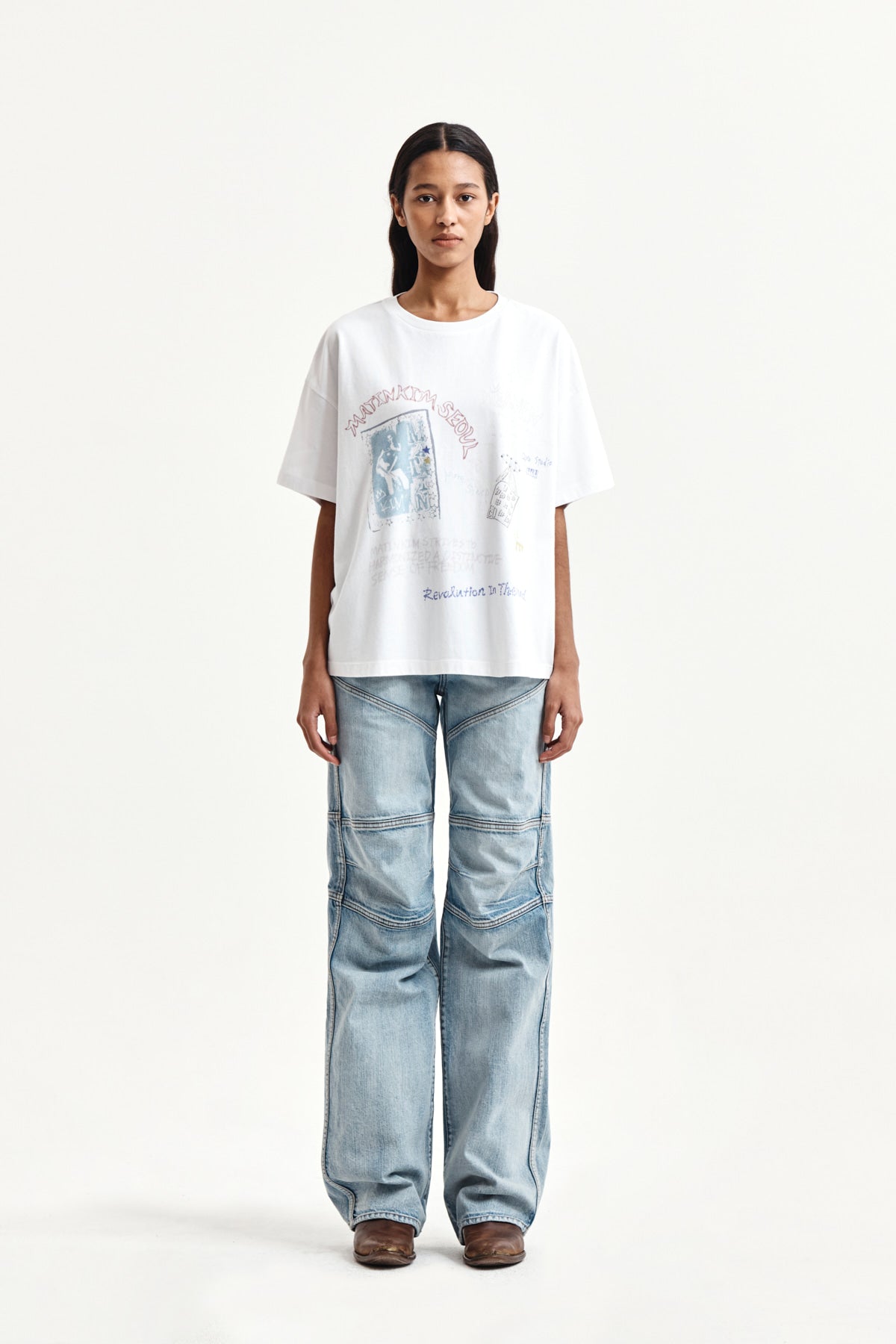 Matin Kim - Panel Semi Wide Denim Pants (Light Blue) product image 5 | TRAB K-Fashion Australia