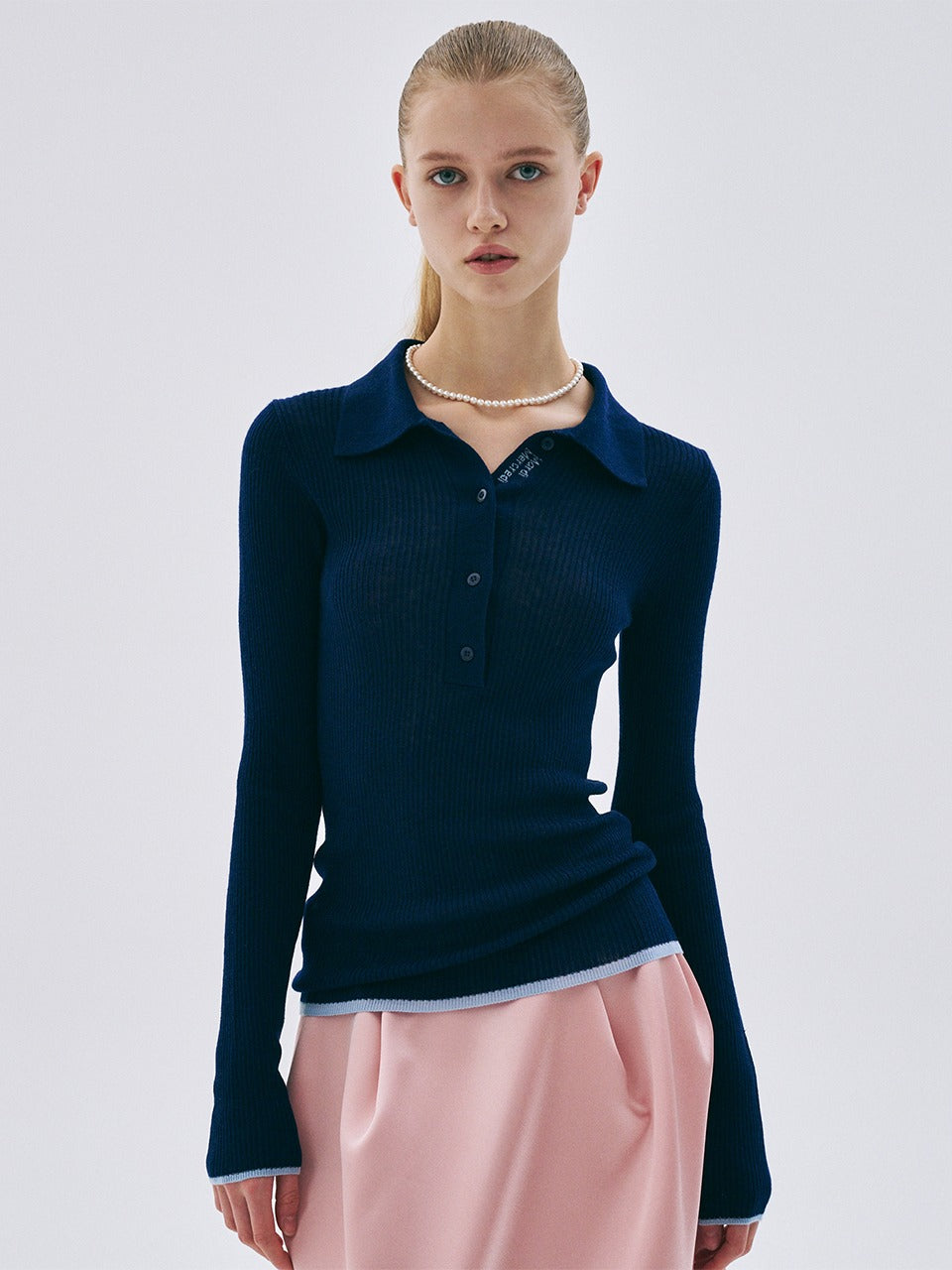 Mardi Mercredi - Ribbed Knit Slimfit Top (Navy) product image 1 | TRAB K-Fashion Australia