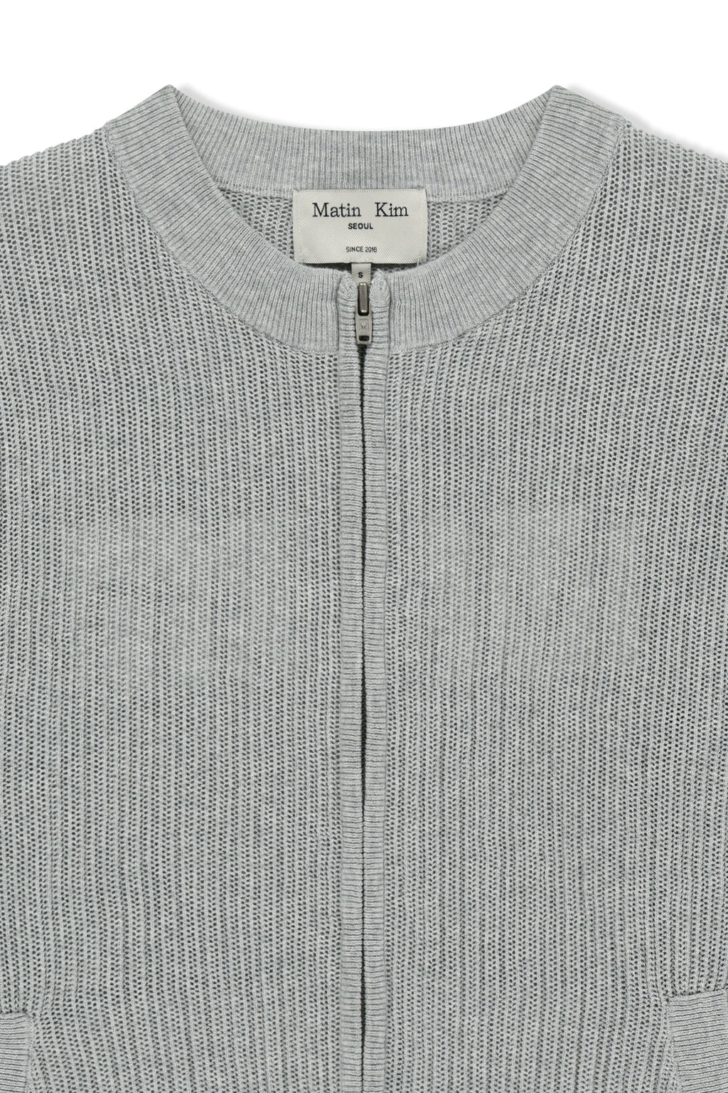 Matin Kim - Back Logo Jacquard Mesh Knit Zip Up (Light Grey) product image 3 | TRAB K-Fashion Australia
