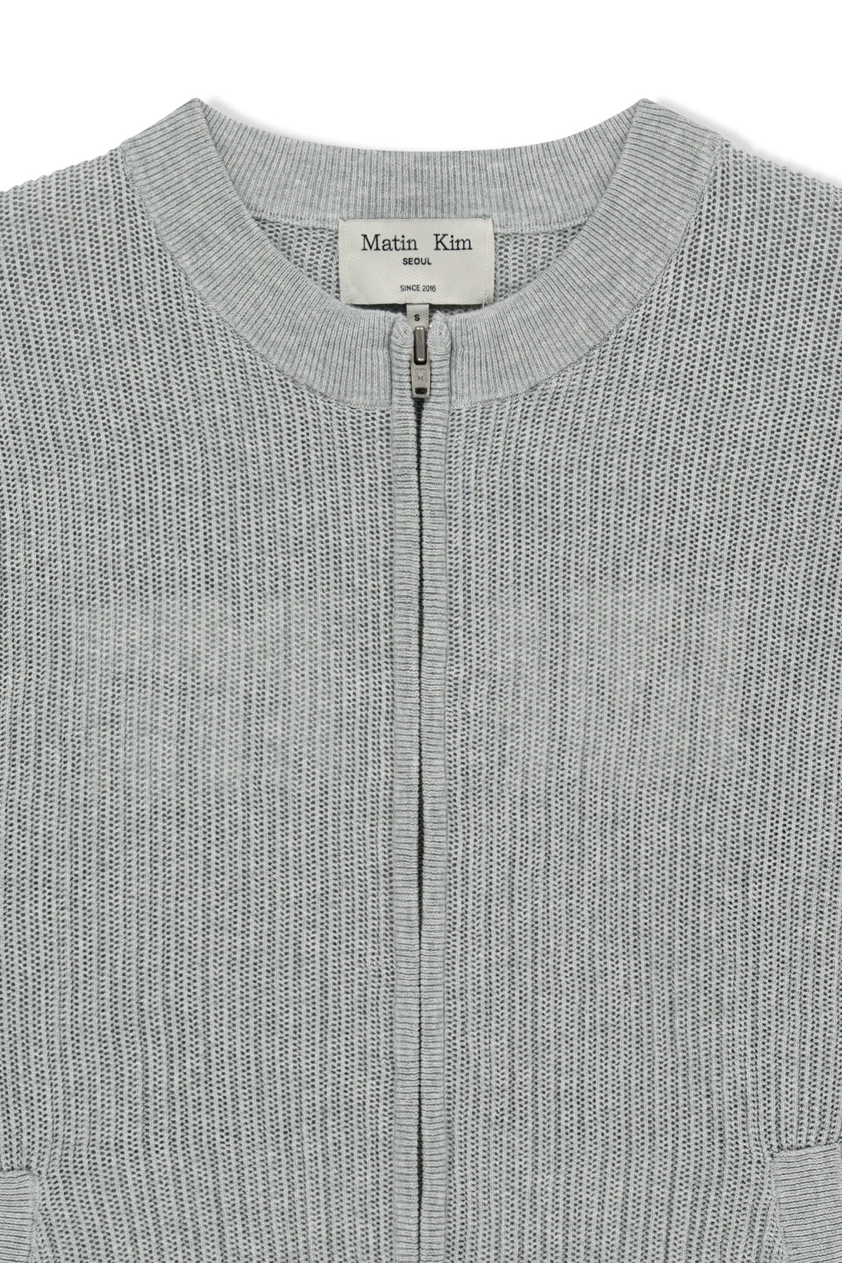 Matin Kim - Back Logo Jacquard Mesh Knit Zip Up (Light Grey) product image 3 | TRAB K-Fashion Australia